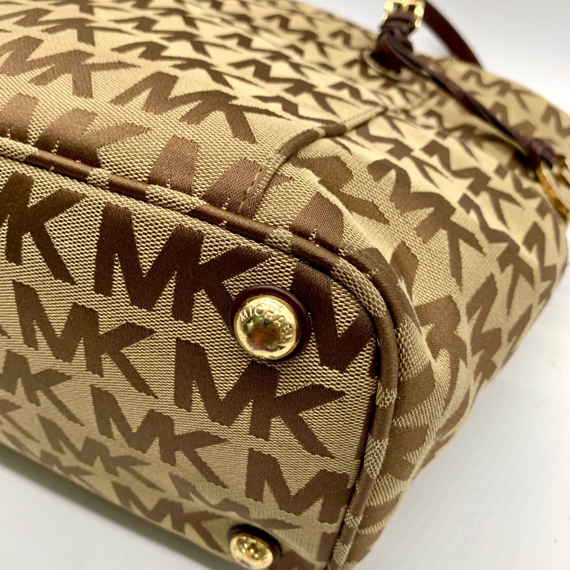 Michael Kors Beige Jet Set Signature Jacquard Tote Bag