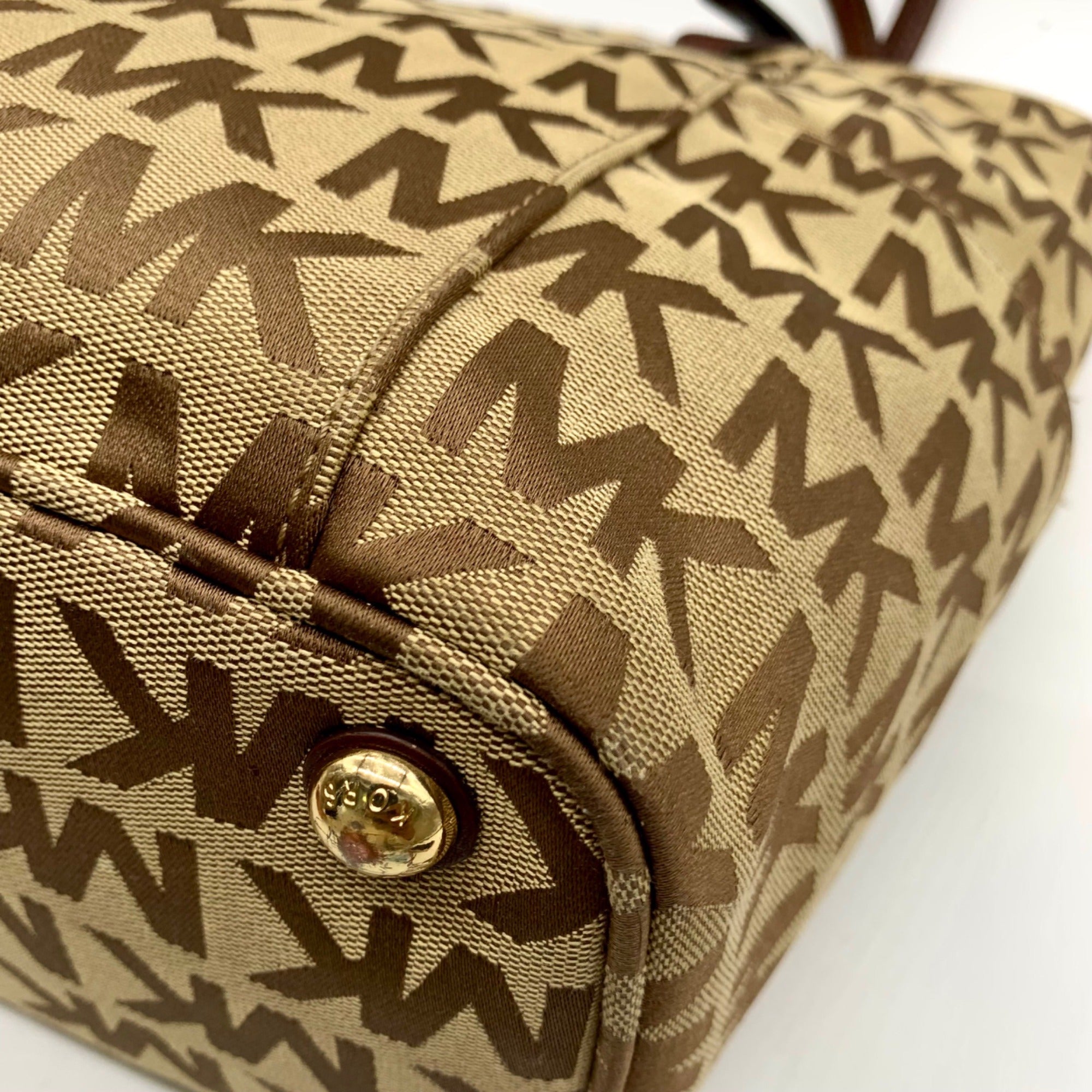 Michael Kors Beige Jet Set Signature Jacquard Tote Bag