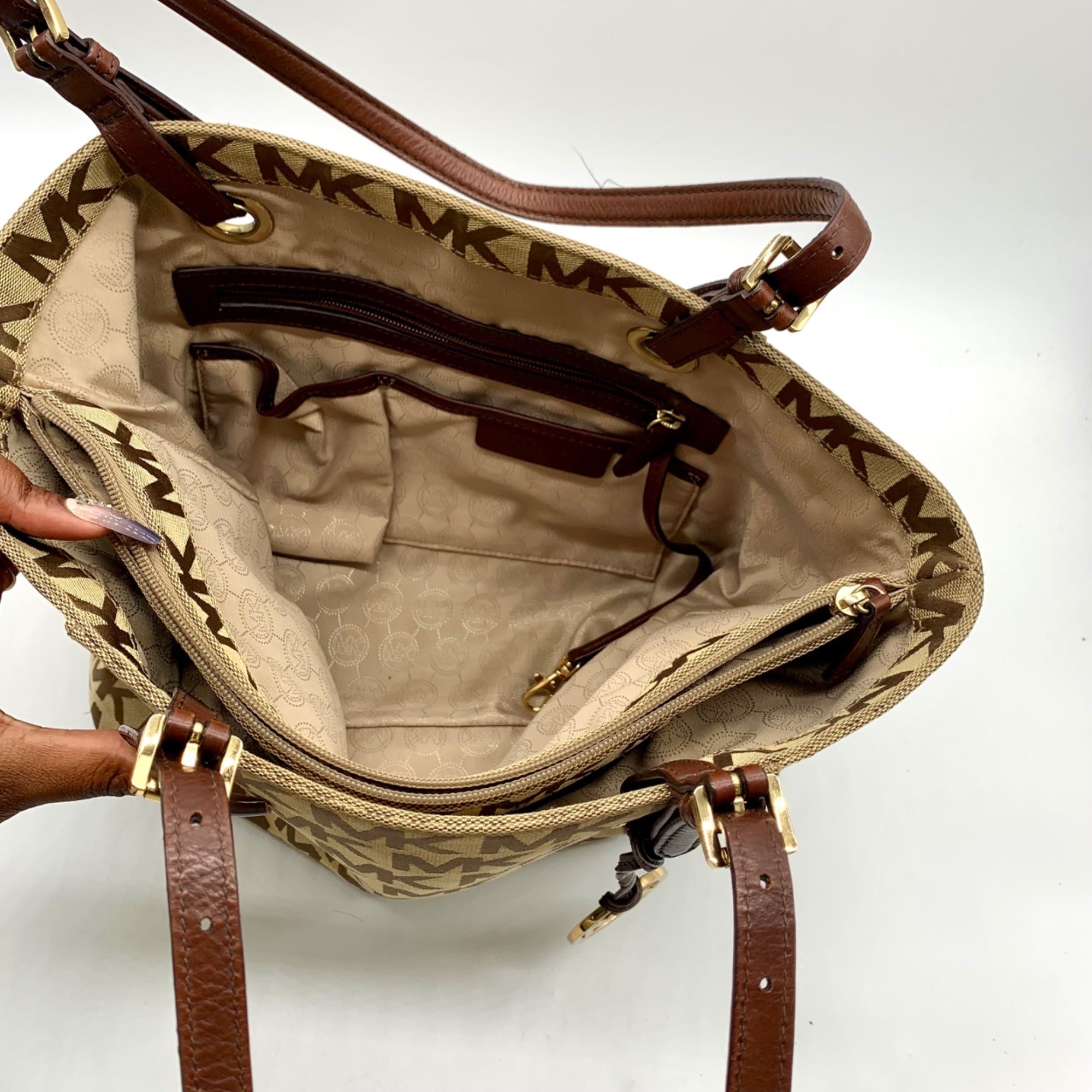 Michael Kors Beige Jet Set Signature Jacquard Tote Bag