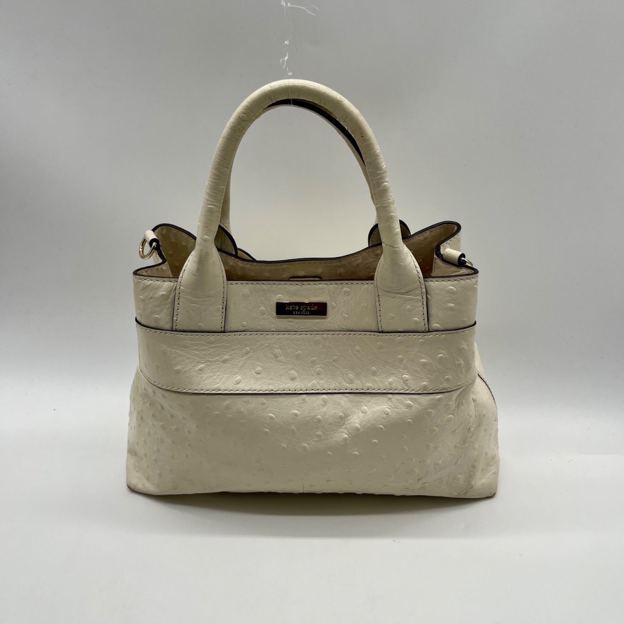 Kate Spade Cream Charm City Ostrich-Embossed Leather Satchel Bag
