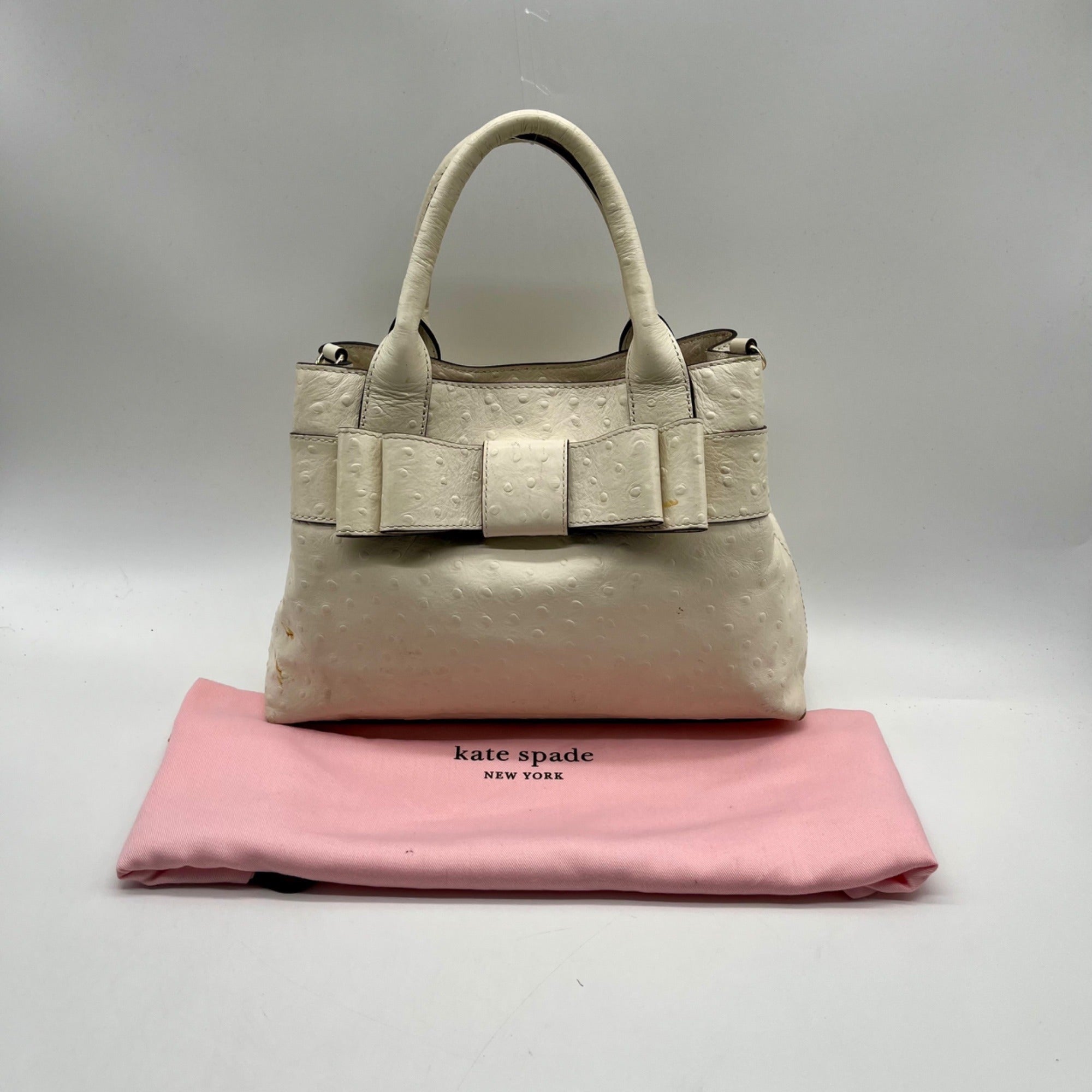 Kate Spade Cream Charm City Ostrich-Embossed Leather Satchel Bag