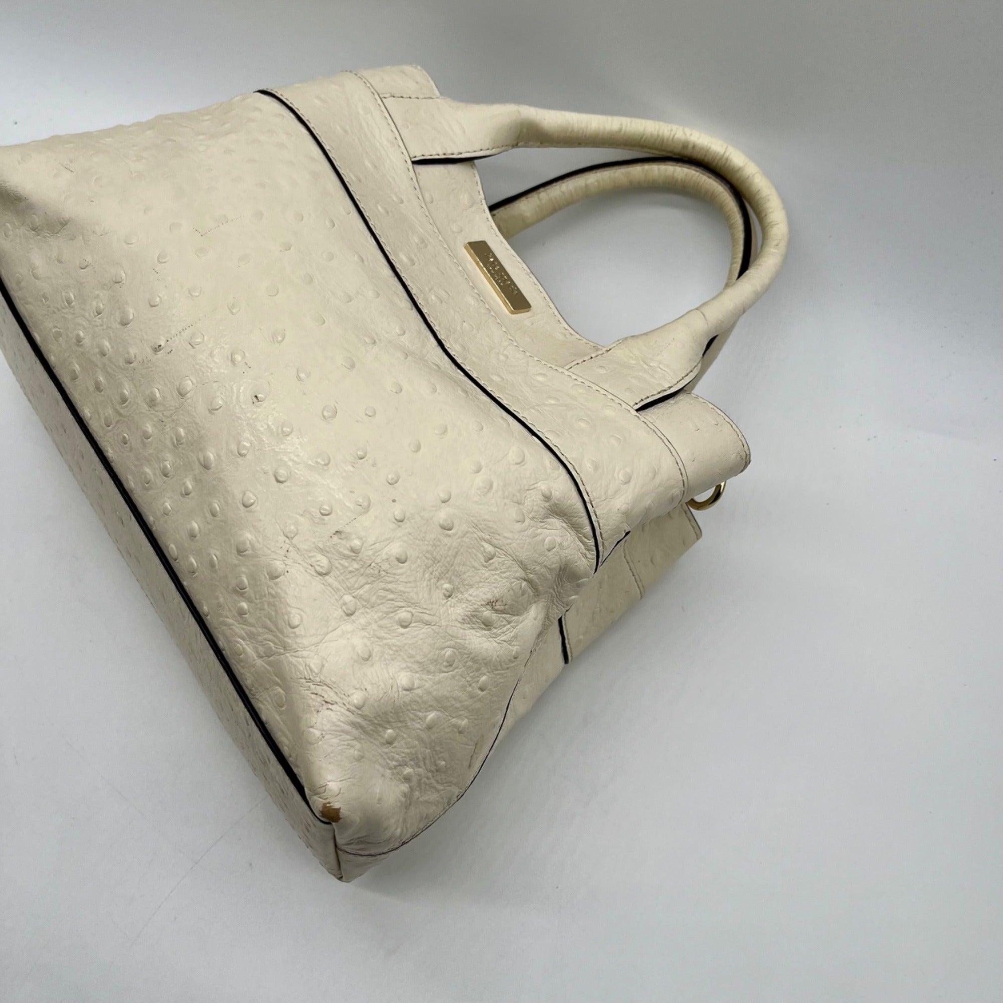 Kate Spade Cream Charm City Ostrich-Embossed Leather Satchel Bag