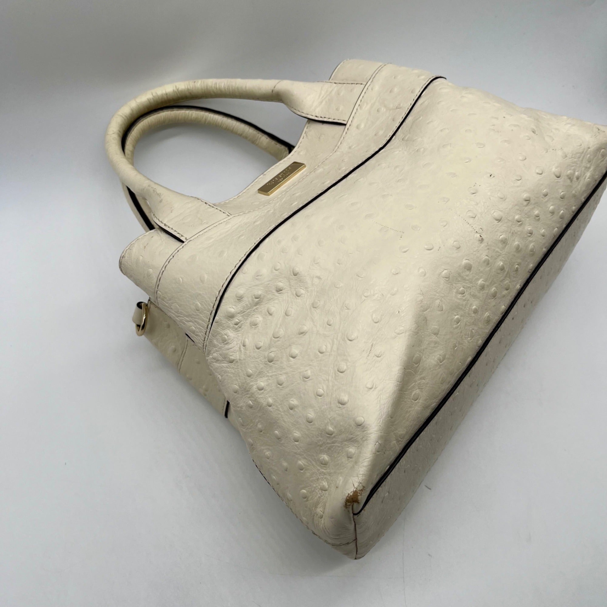 Kate Spade Cream Charm City Ostrich-Embossed Leather Satchel Bag