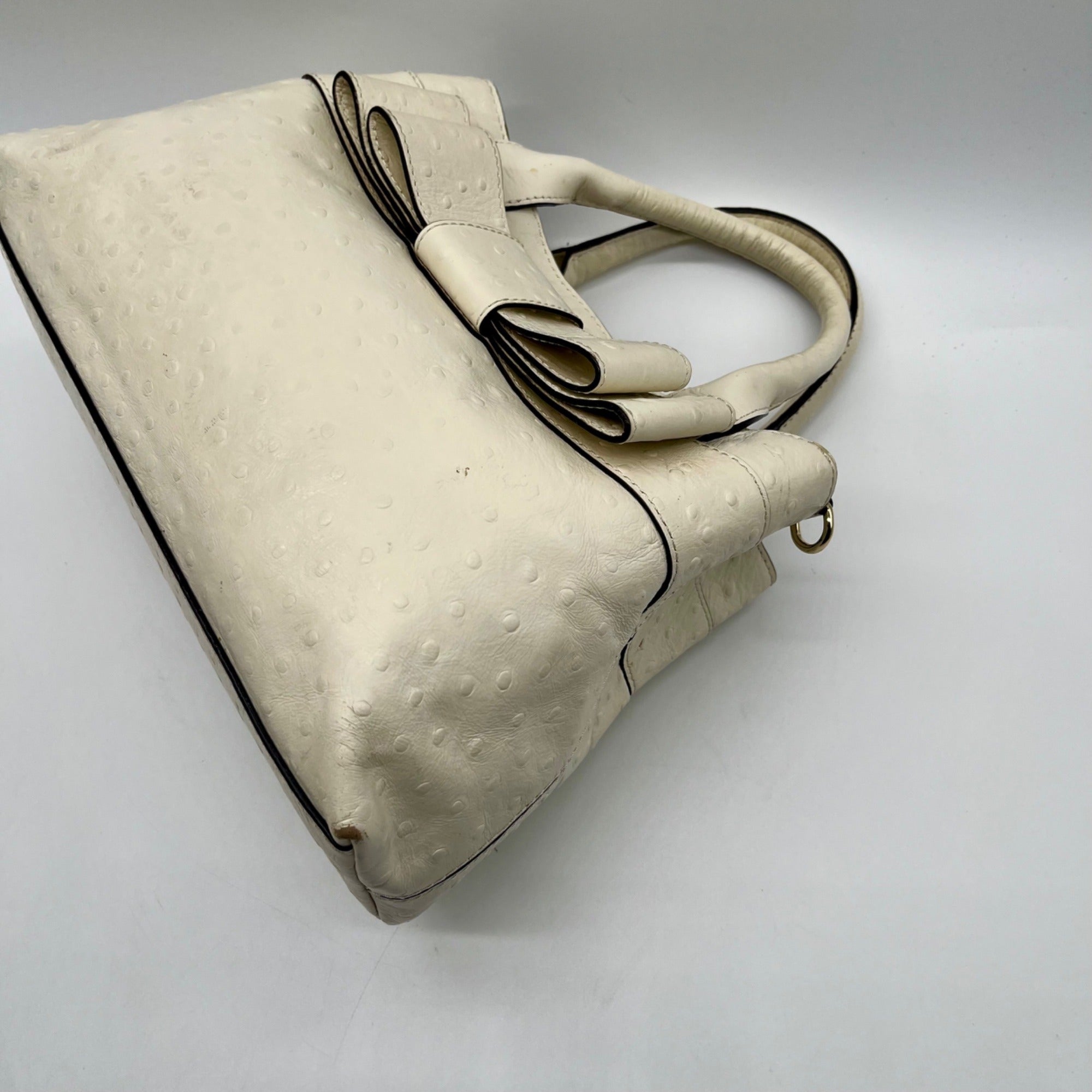 Kate Spade Cream Charm City Ostrich-Embossed Leather Satchel Bag