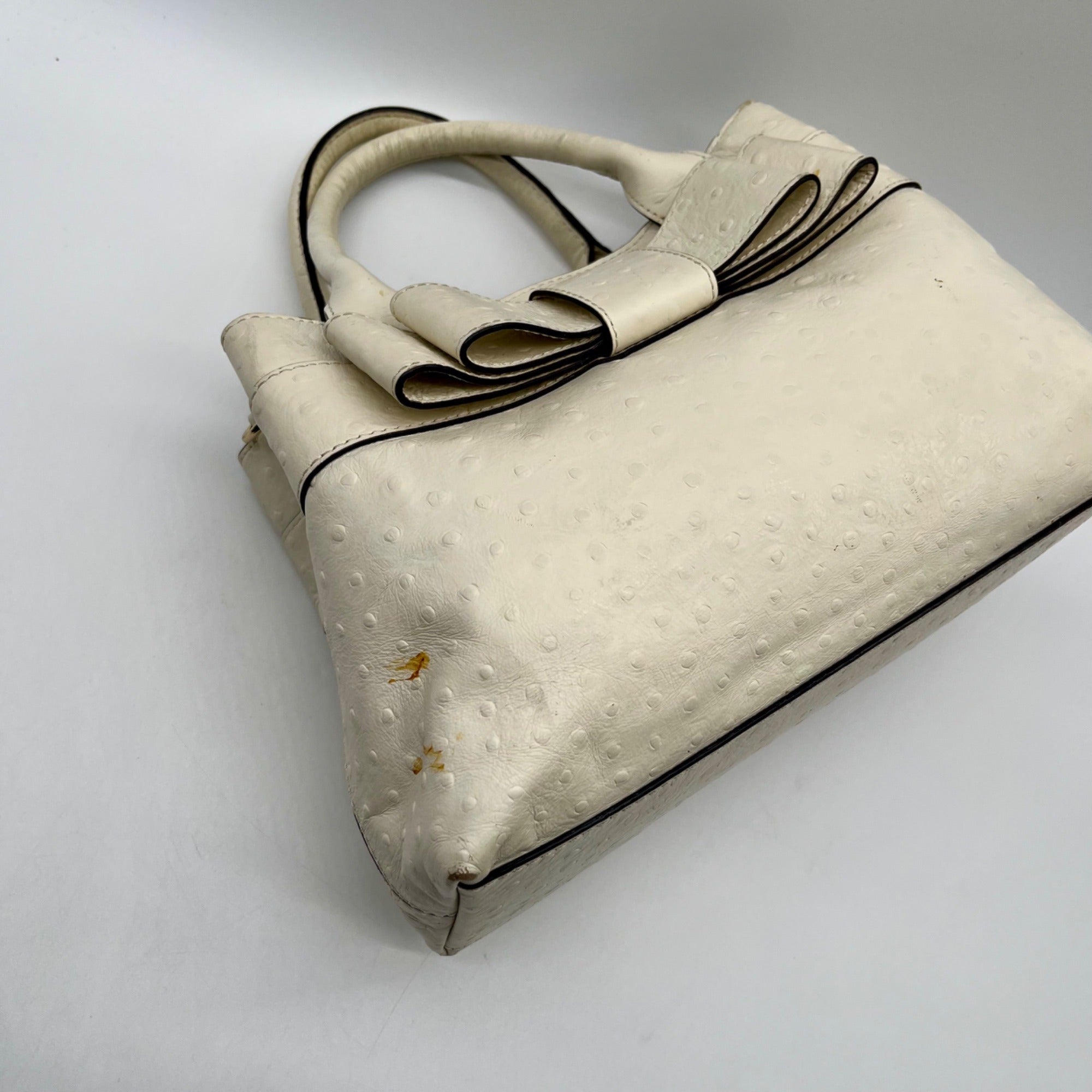 Kate Spade Cream Charm City Ostrich-Embossed Leather Satchel Bag