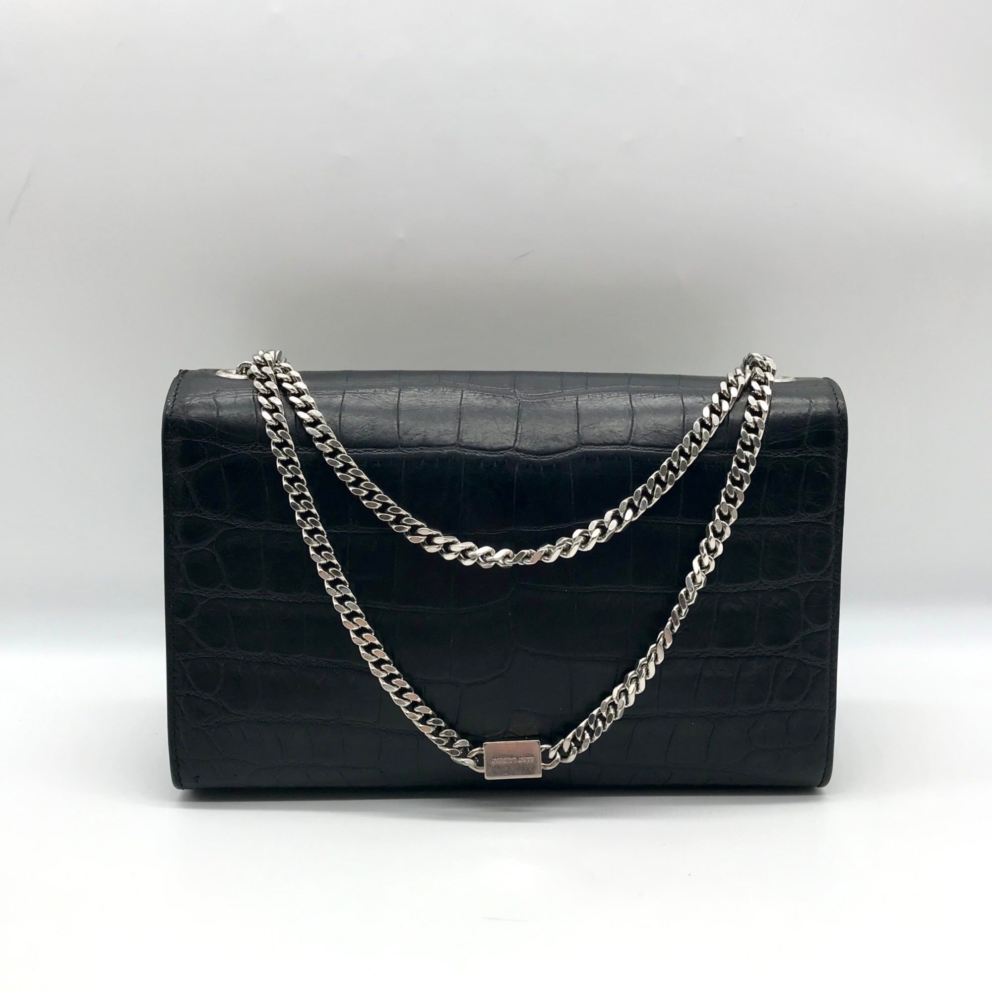 Yves Saint Laurent Black Croc Embossed Leather Kate Shoulder Bag