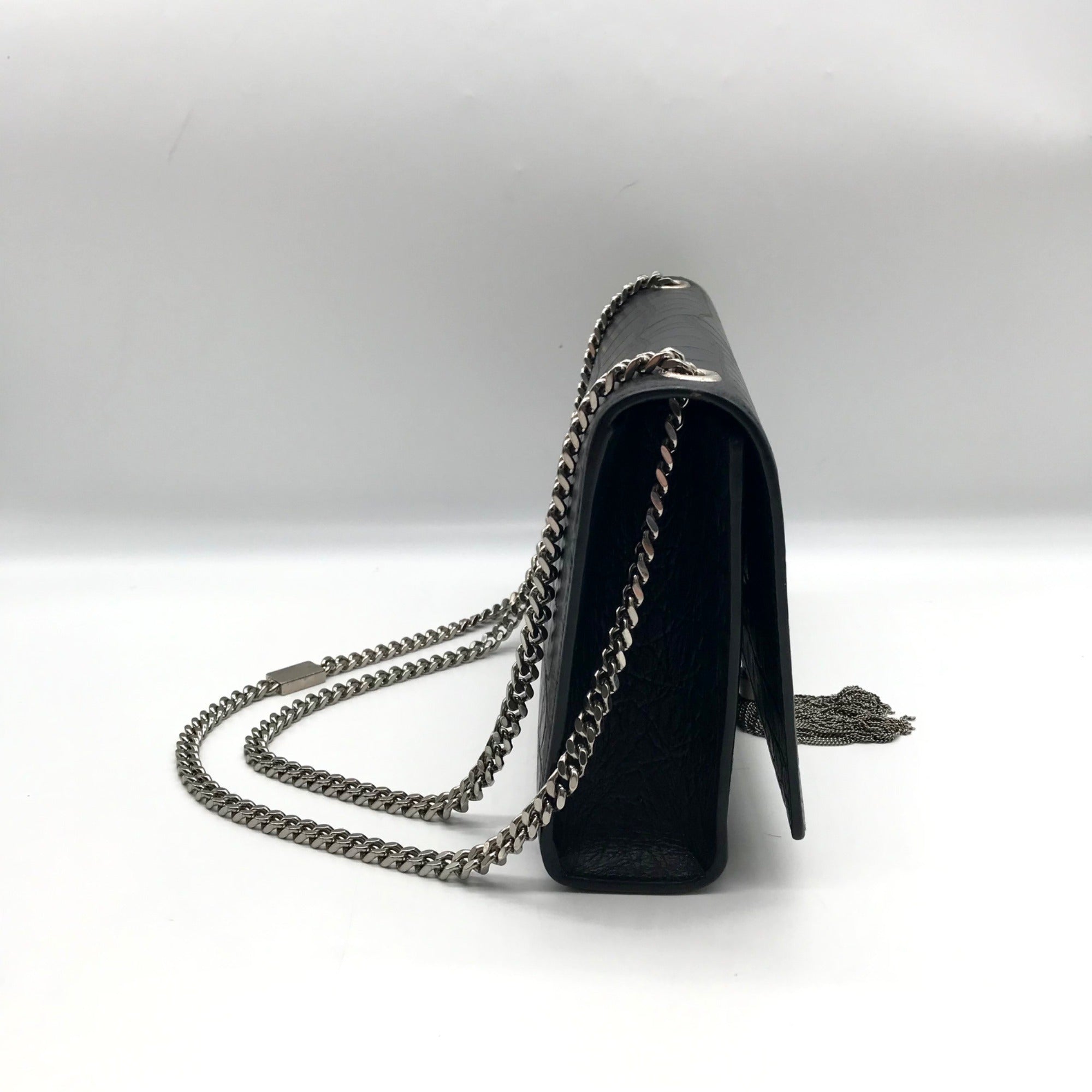 Yves Saint Laurent Black Croc Embossed Leather Kate Shoulder Bag