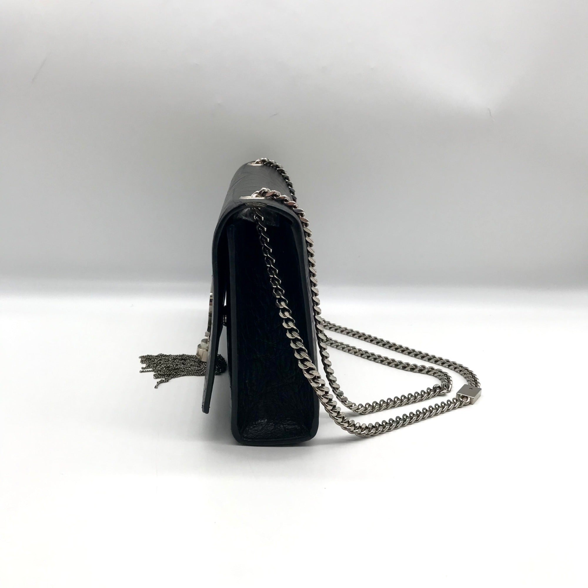 Yves Saint Laurent Black Croc Embossed Leather Kate Shoulder Bag