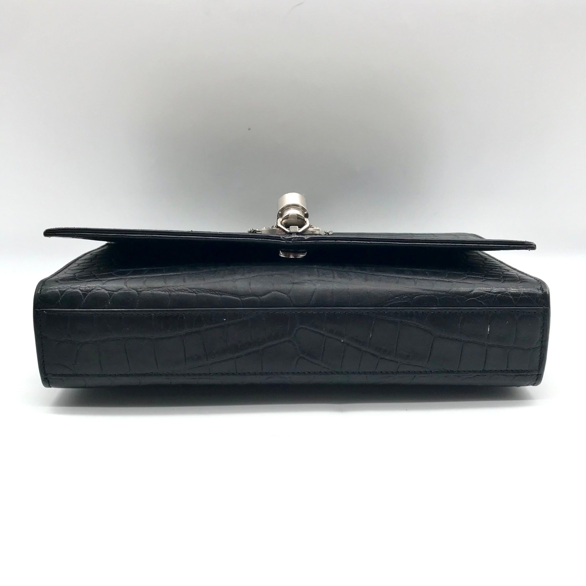 Yves Saint Laurent Black Croc Embossed Leather Kate Shoulder Bag