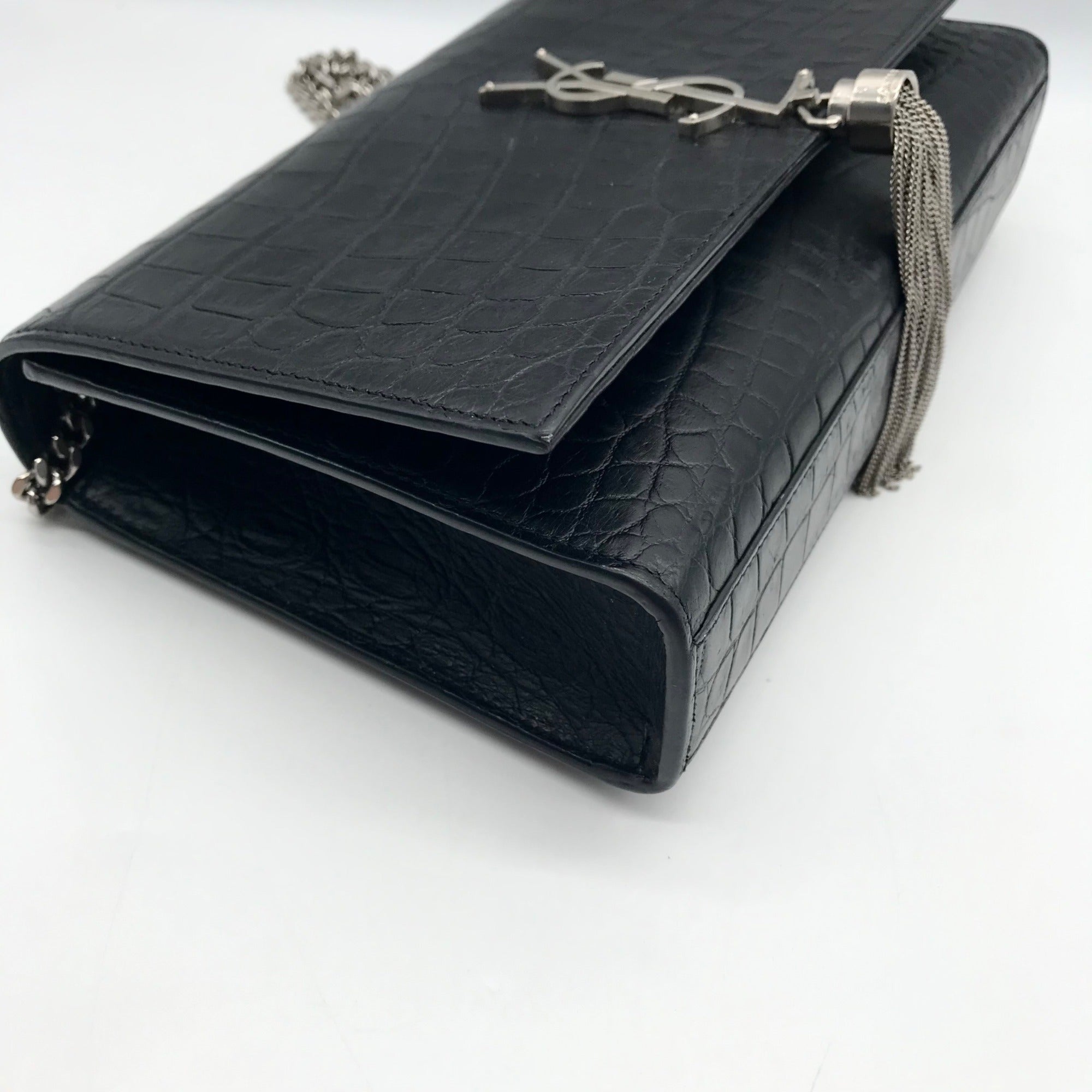 Yves Saint Laurent Black Croc Embossed Leather Kate Shoulder Bag