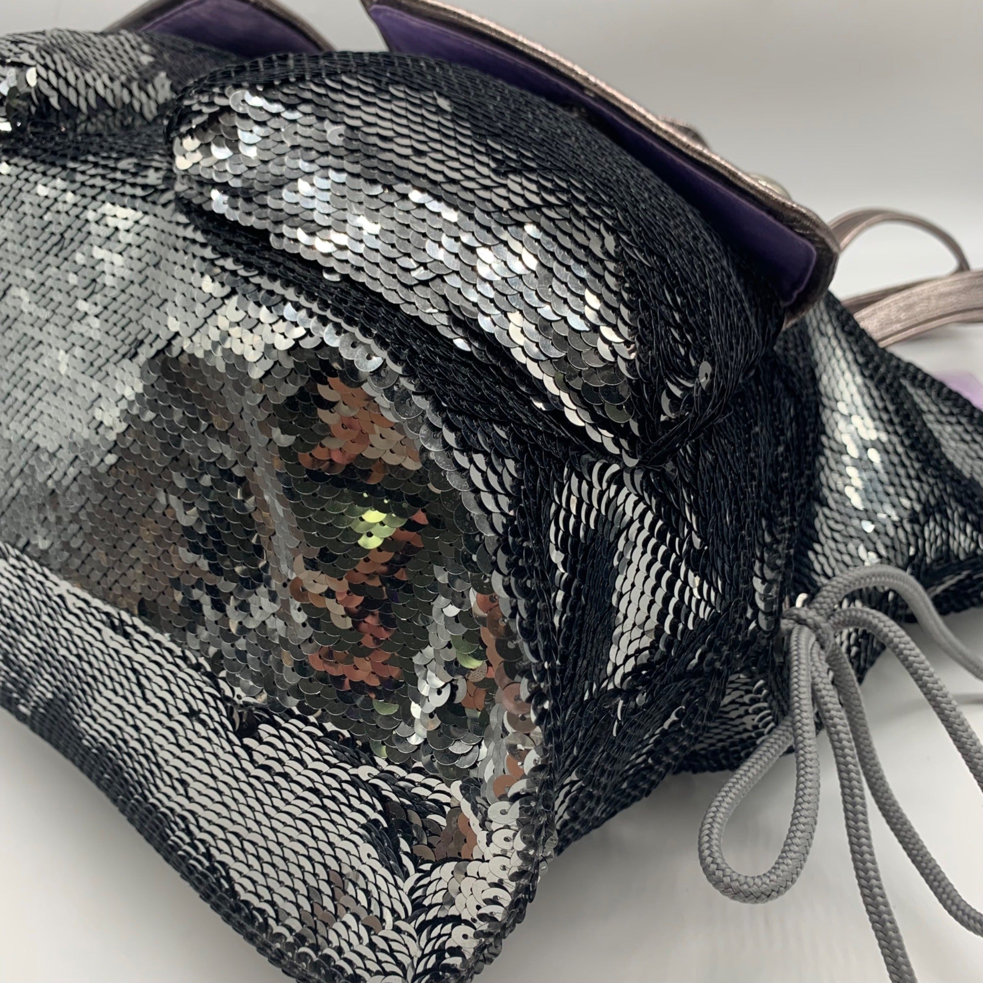 Coach Stone Gray Blue Poppy Sequin Spotlight Convertible Tote 13838