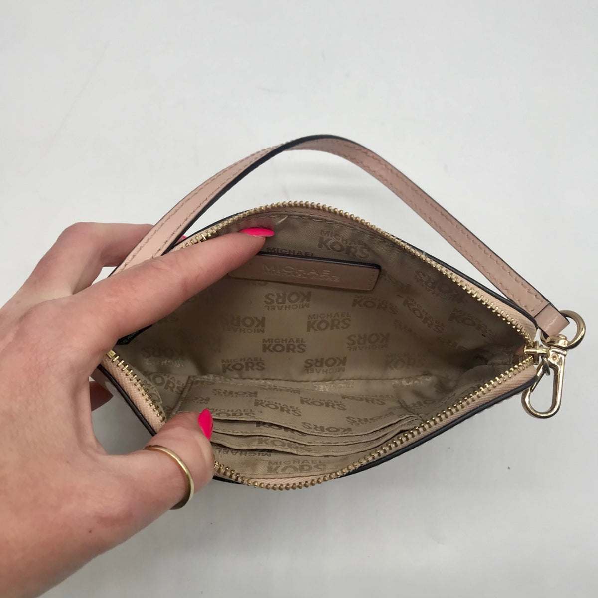 Michael Kors Pink Fulton Faux Leather Large Wristlet