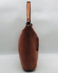 Uniquely Crafted By Artisans In India Diagonal Pleated Brown Leather Hobo