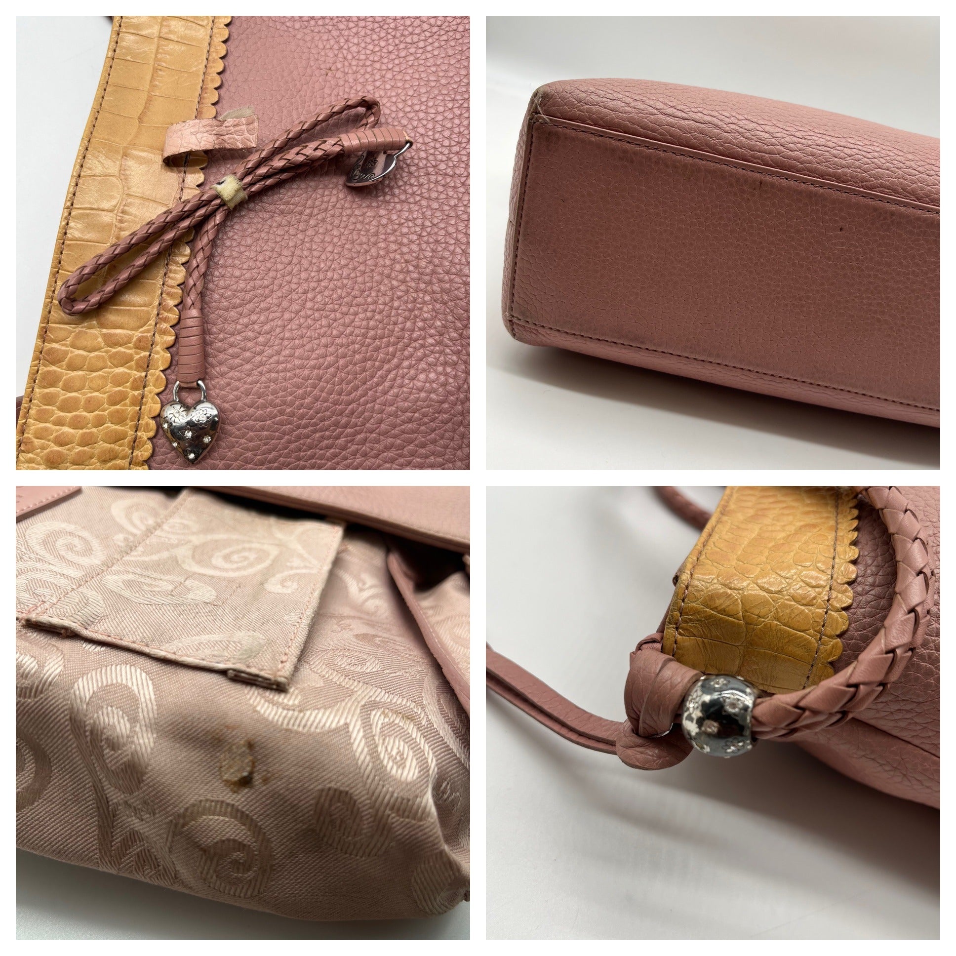Brighton Pale Pink Pebbled Leather Bow Shoulder Bag
