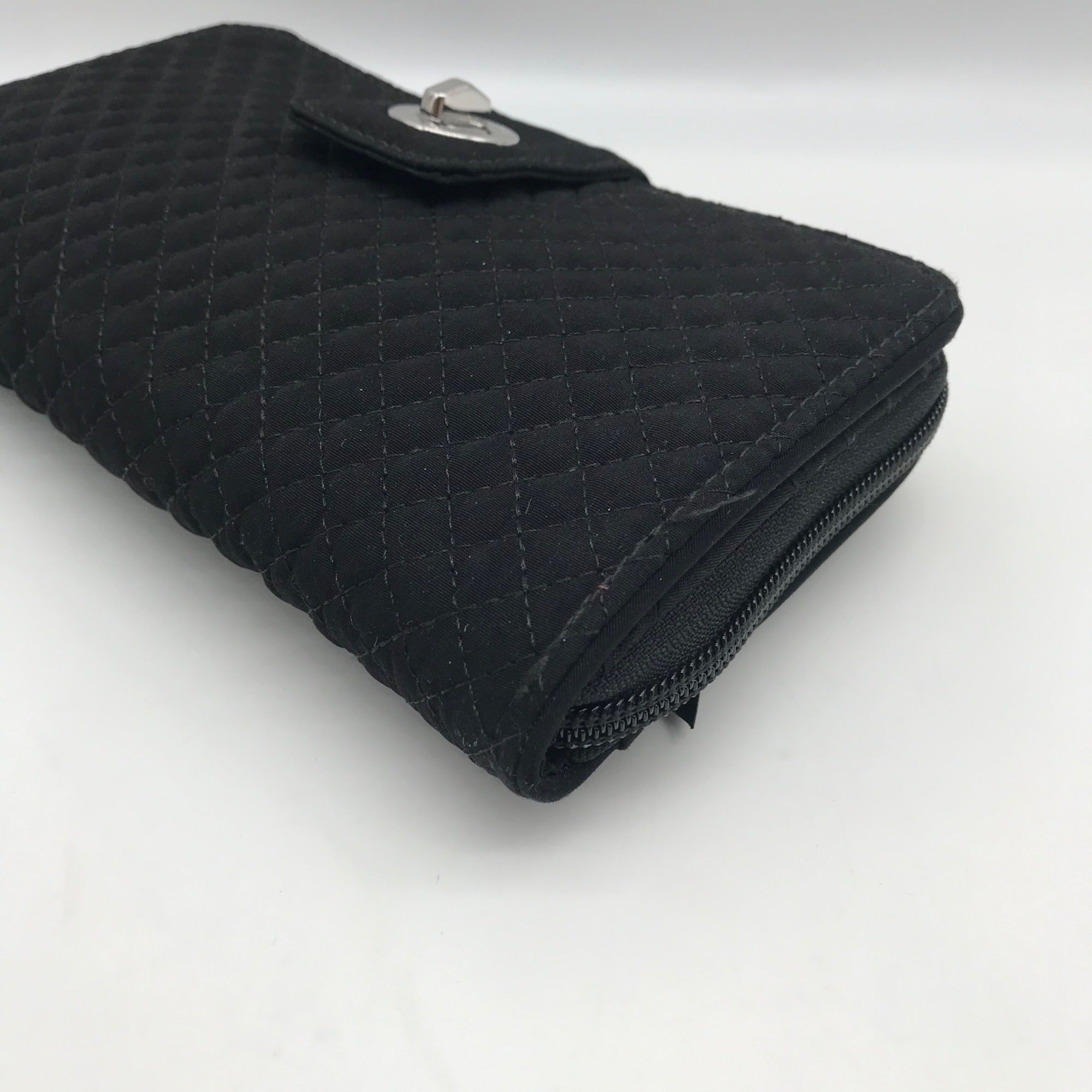 Vera Bradley Black Microfiber RFID Turnlock Wallet