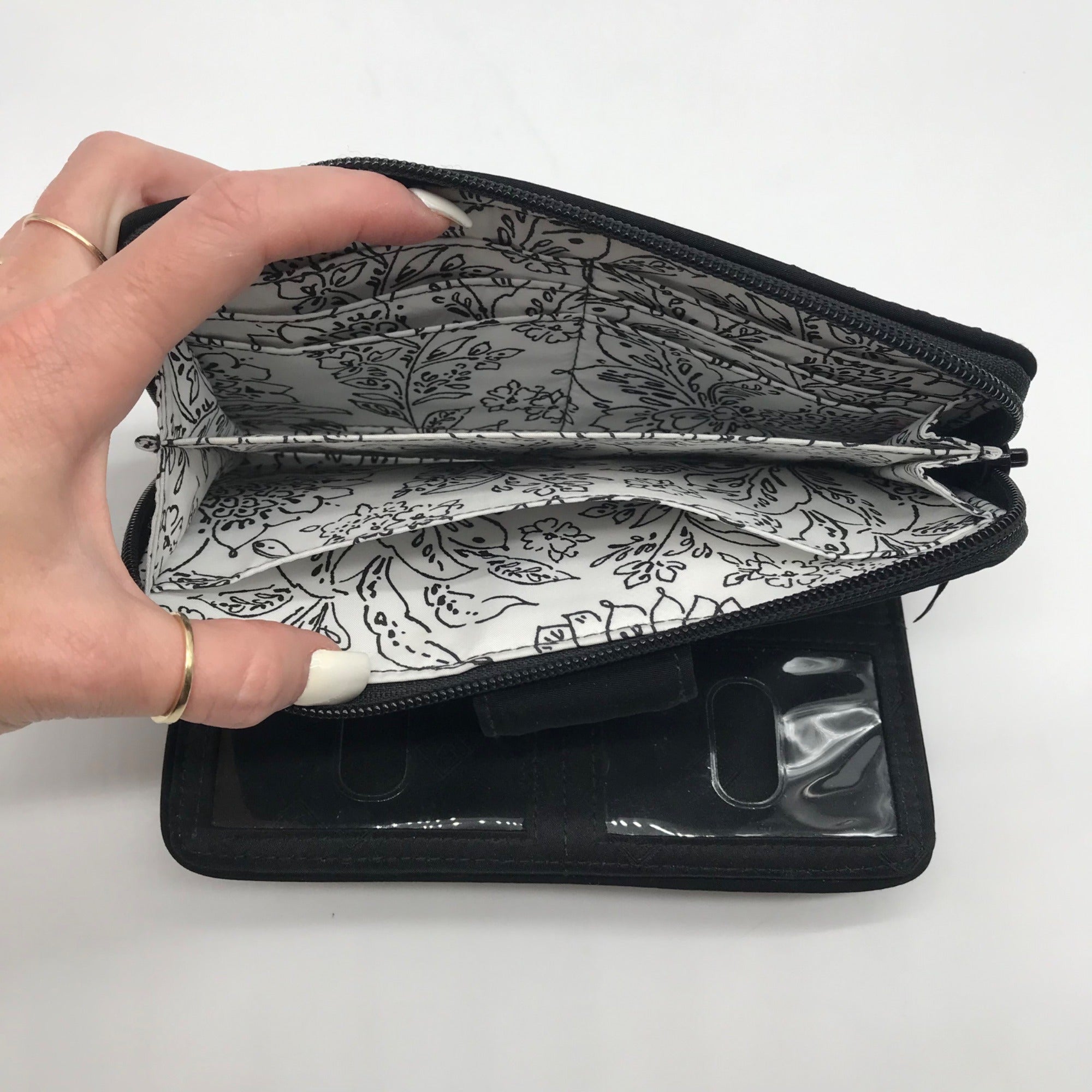 Vera Bradley Black Microfiber RFID Turnlock Wallet