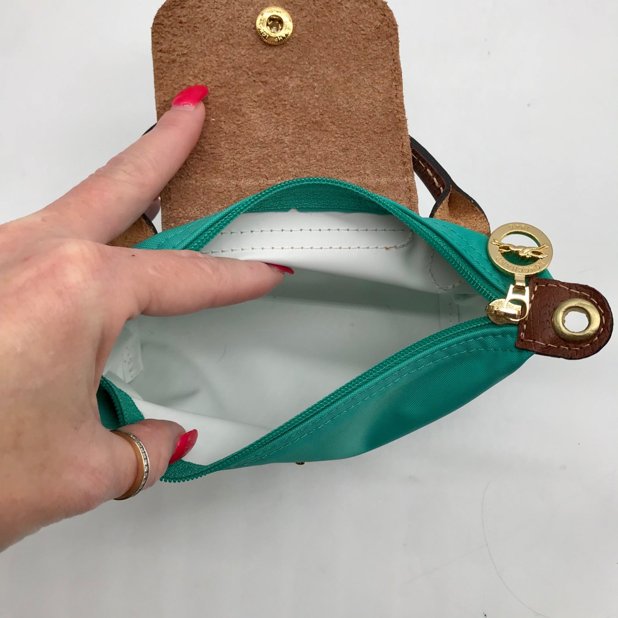 Longchamp Turquoise Nylon Le Pliage Mini Pouch