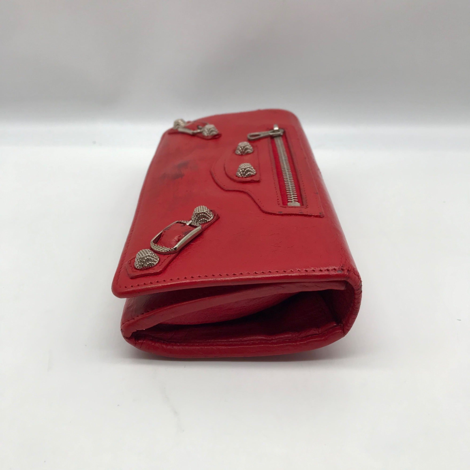 Balenciaga Red Leather City Flap Continental Wallet