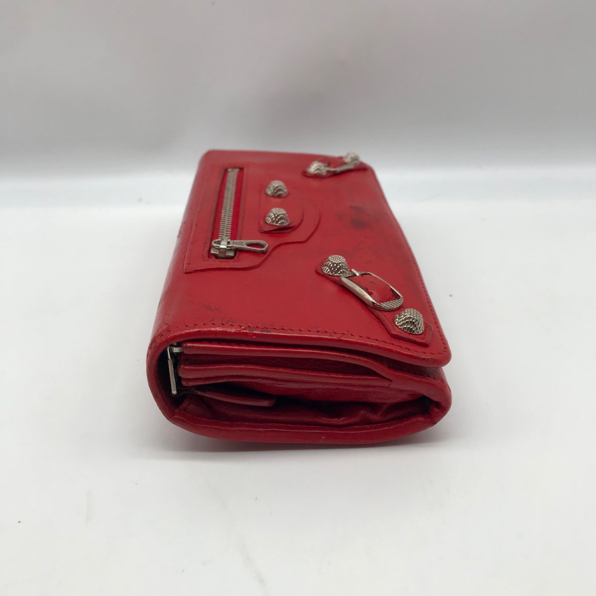 Balenciaga Red Leather City Flap Continental Wallet