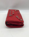 Balenciaga Red Leather City Flap Continental Wallet