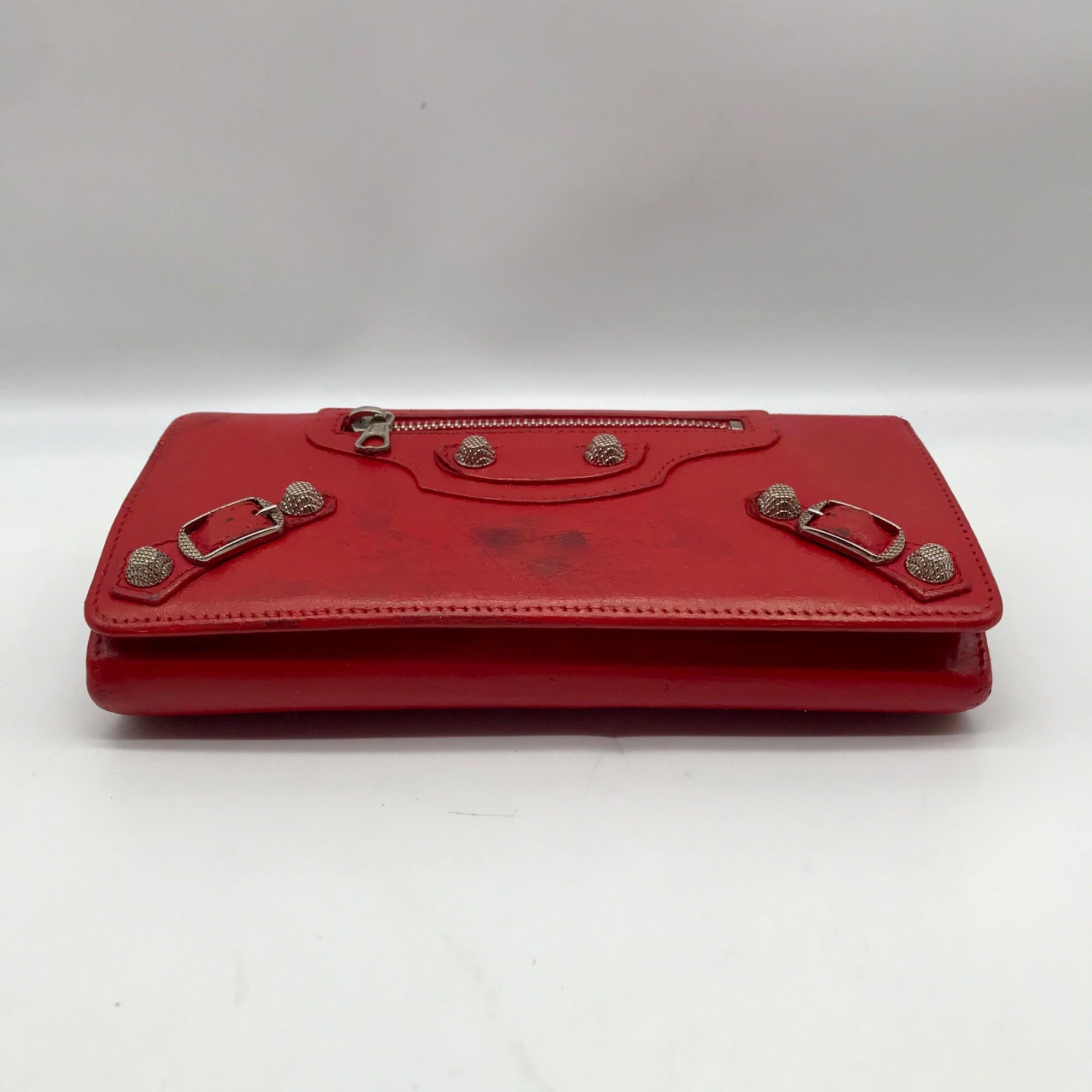 Balenciaga Red Leather City Flap Continental Wallet