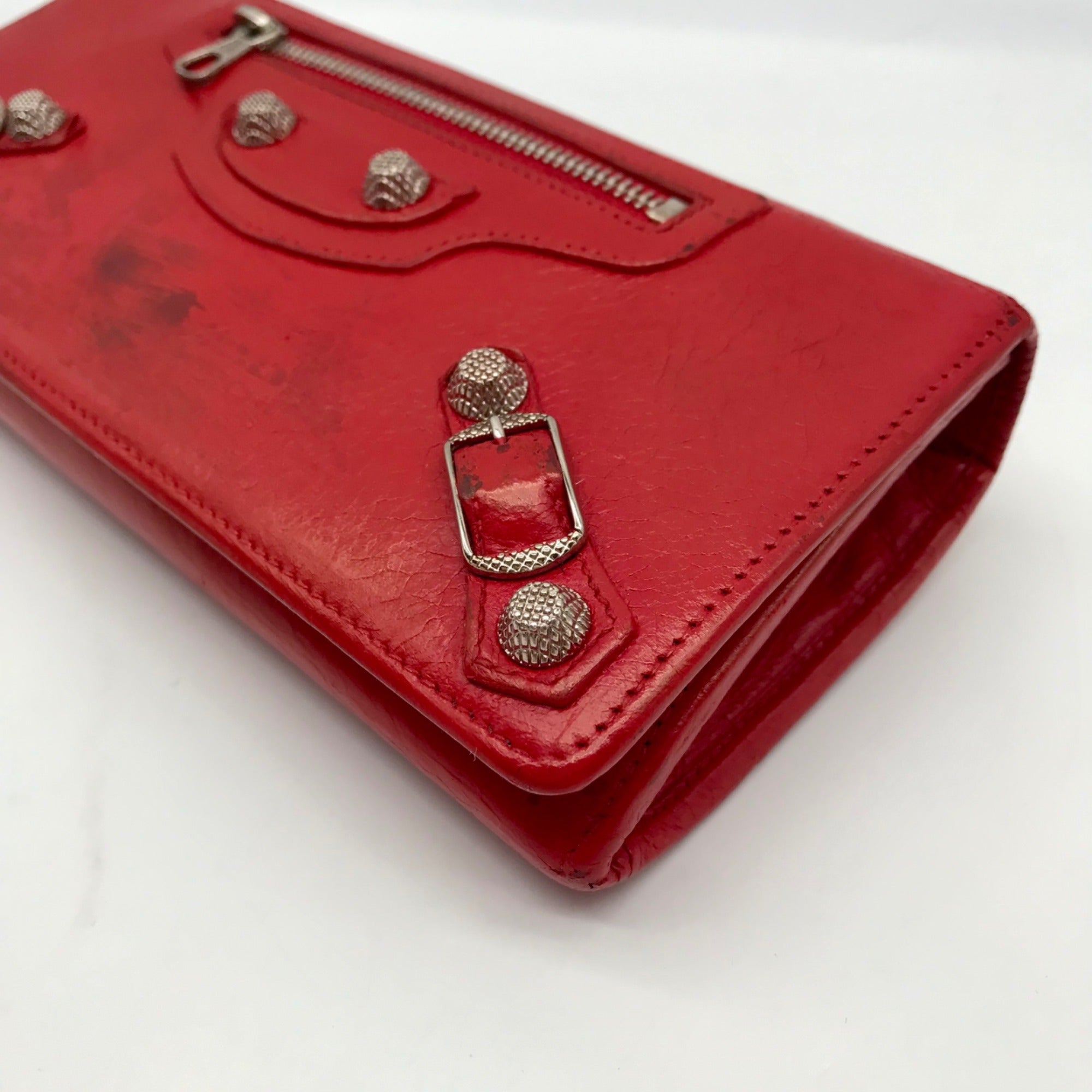 Balenciaga Red Leather City Flap Continental Wallet