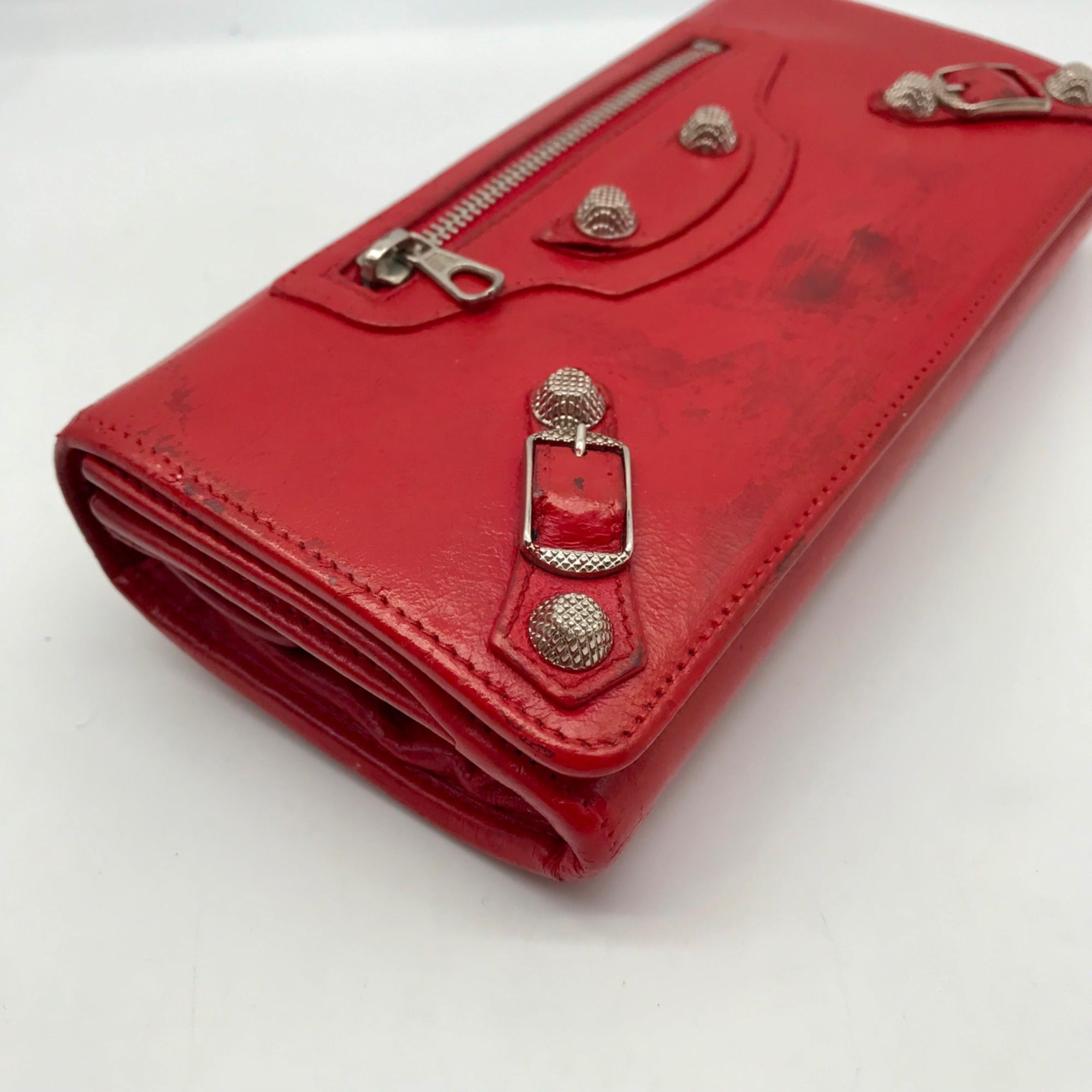 Balenciaga Red Leather City Flap Continental Wallet