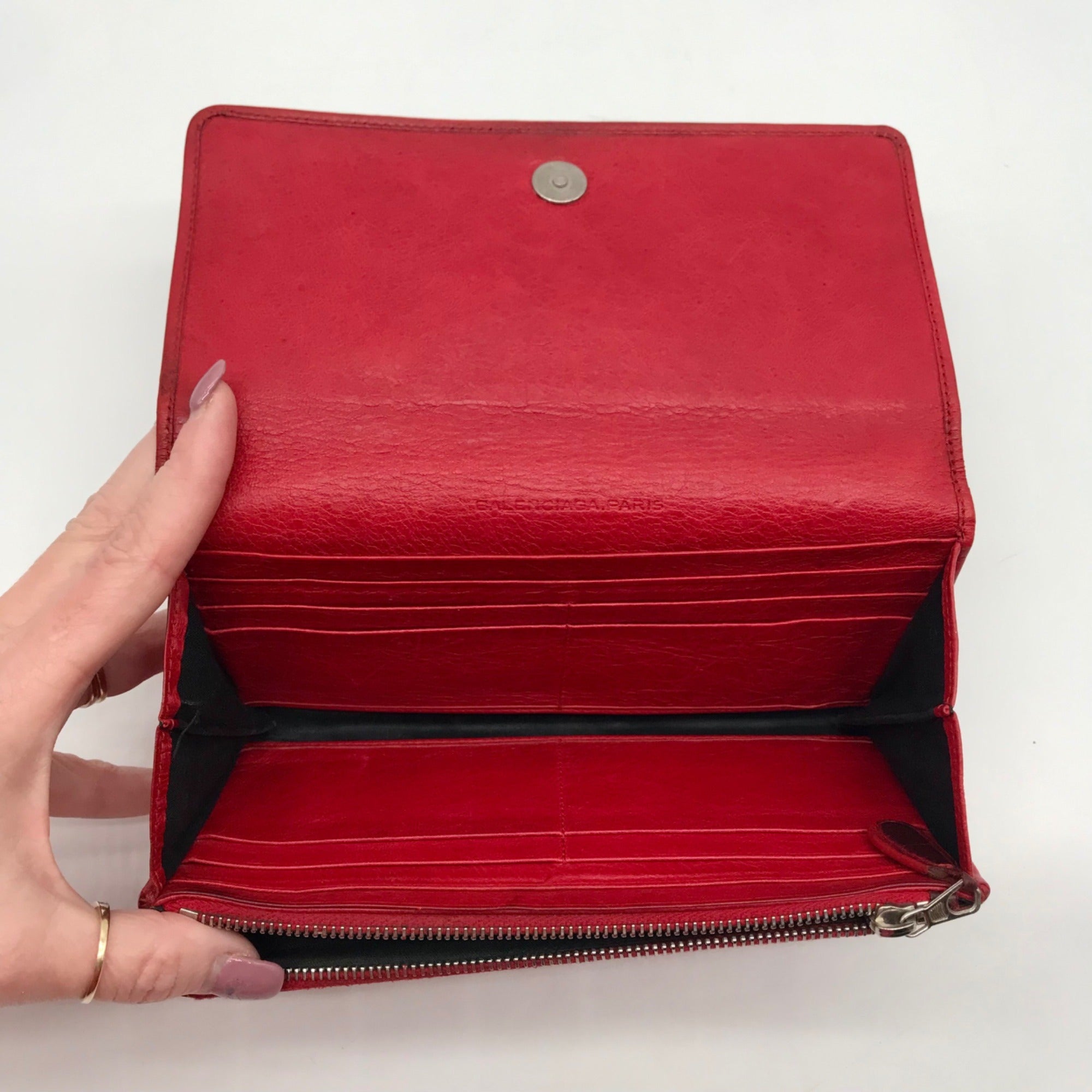 Balenciaga Red Leather City Flap Continental Wallet