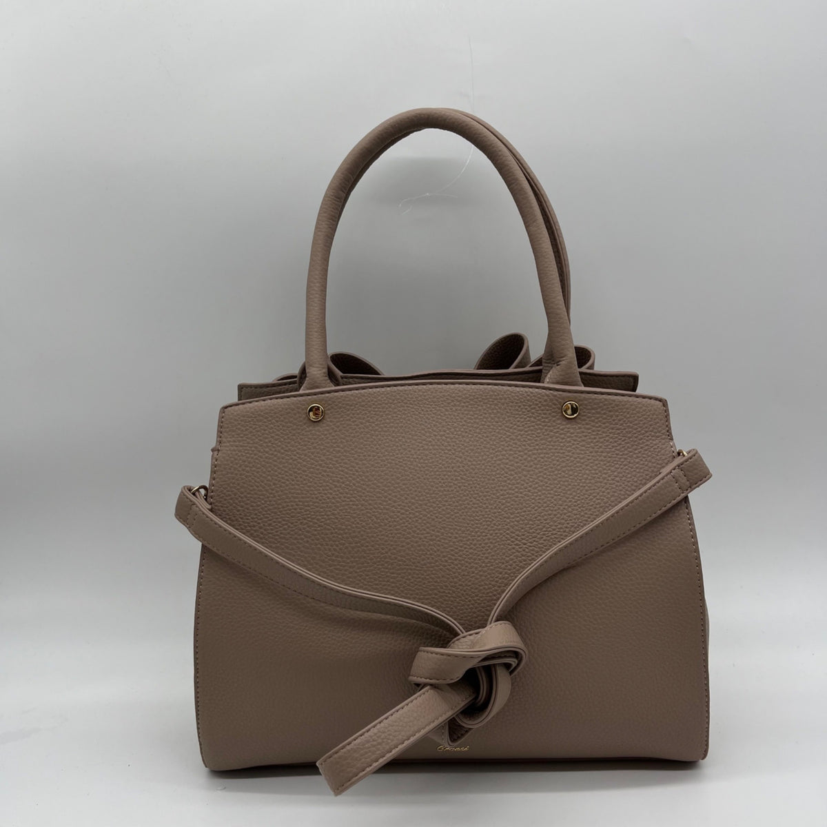 Like Dreams Taupe Large Bow Faux Leather Satchel