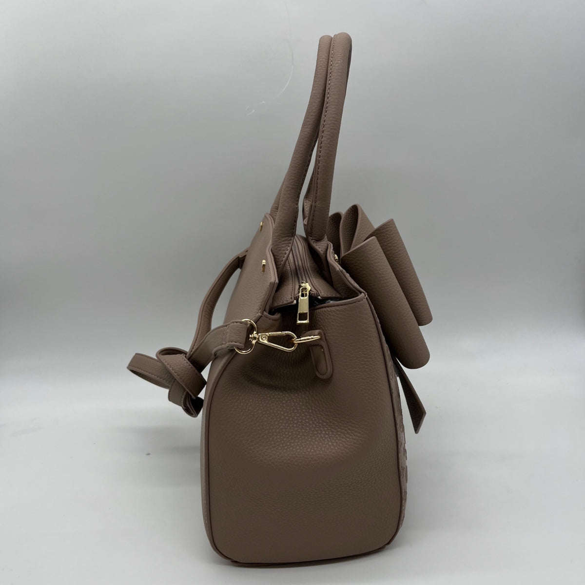 Like Dreams Taupe Large Bow Faux Leather Satchel