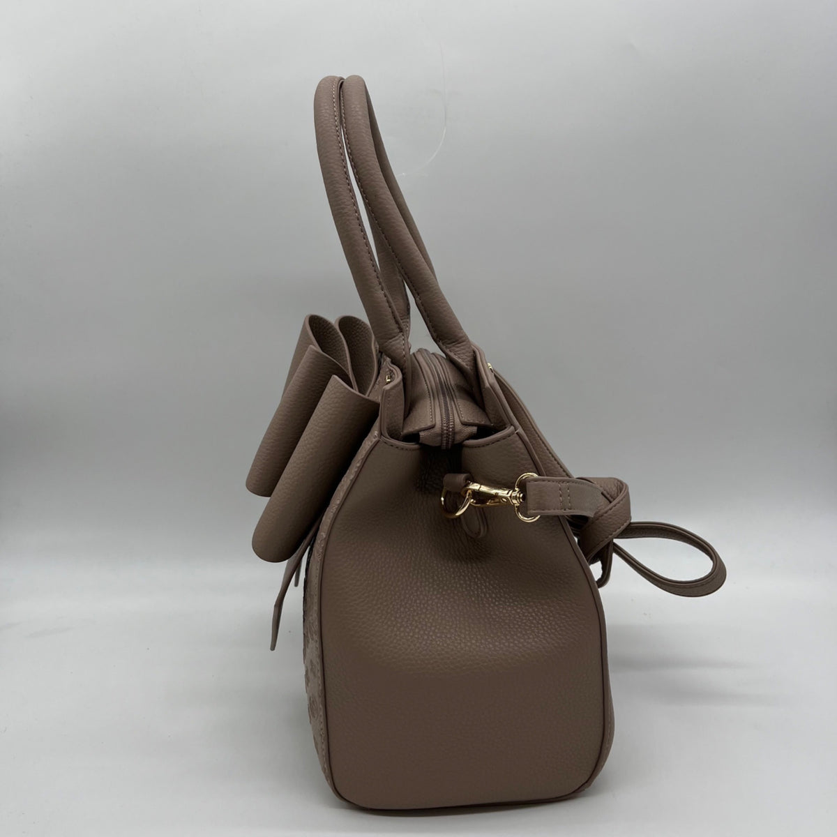 Like Dreams Taupe Large Bow Faux Leather Satchel