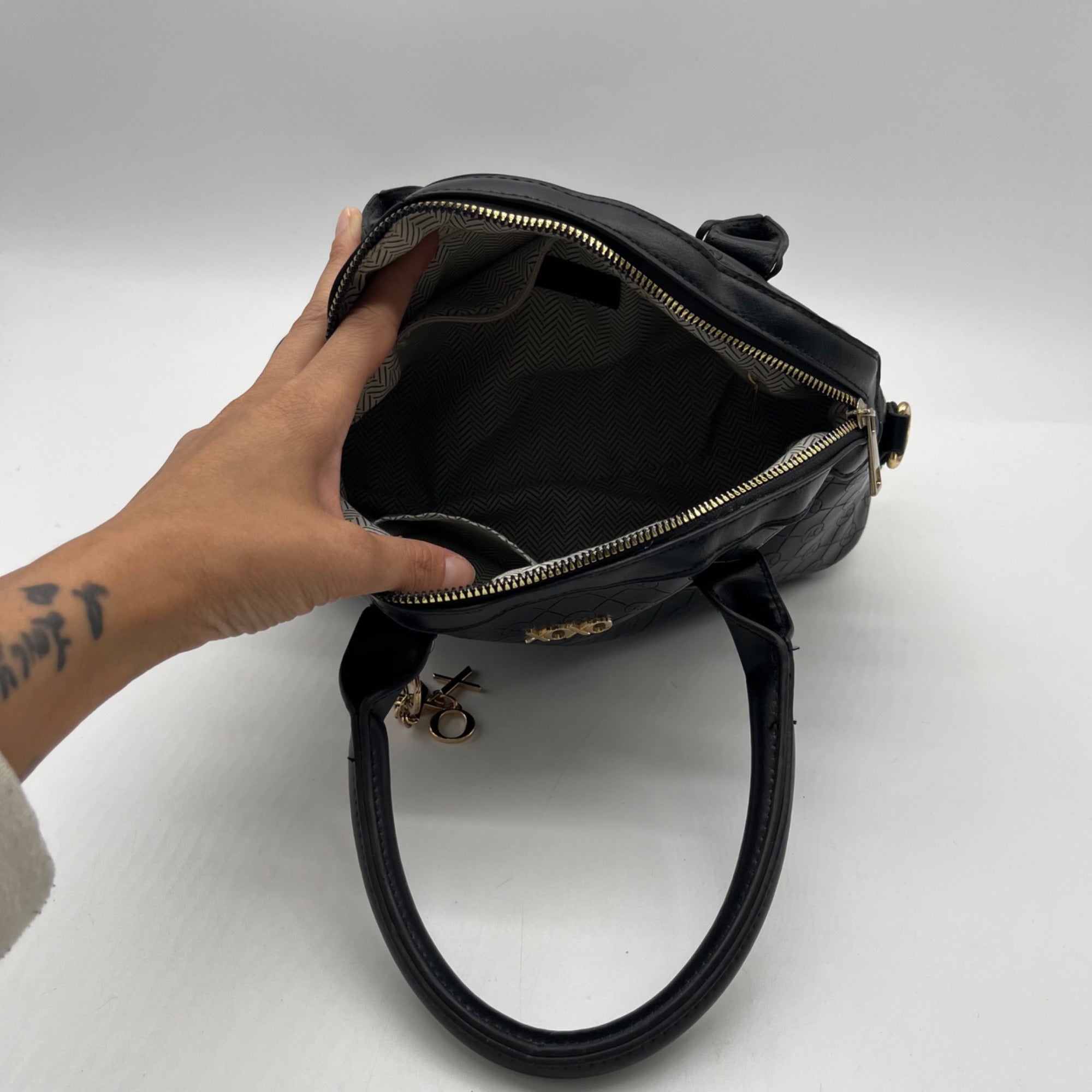 XOXO Black Faux Leather Logo Embossed Satchel Bag