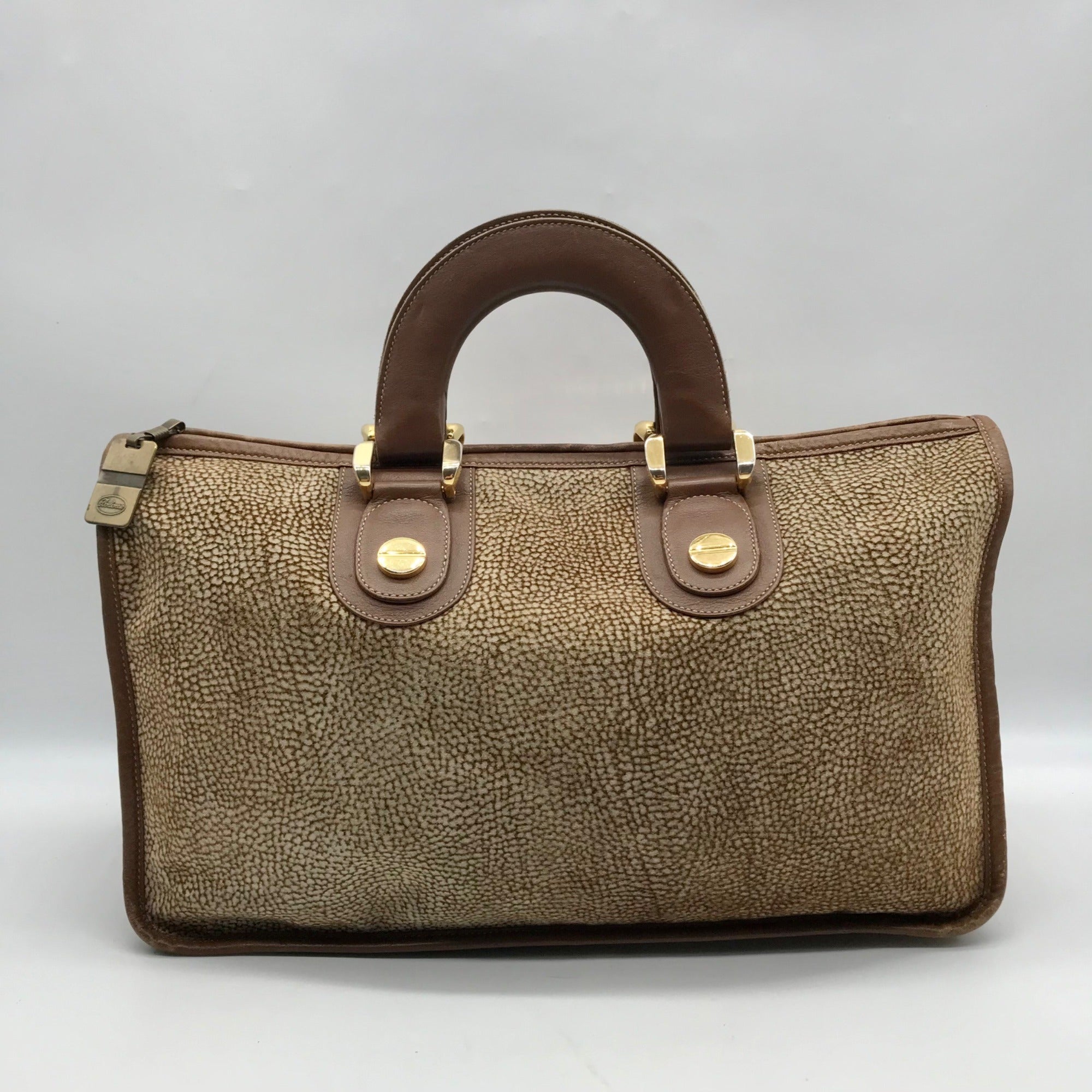 Borbonese Brown Suede Redwall Quail Print Satchel Bag