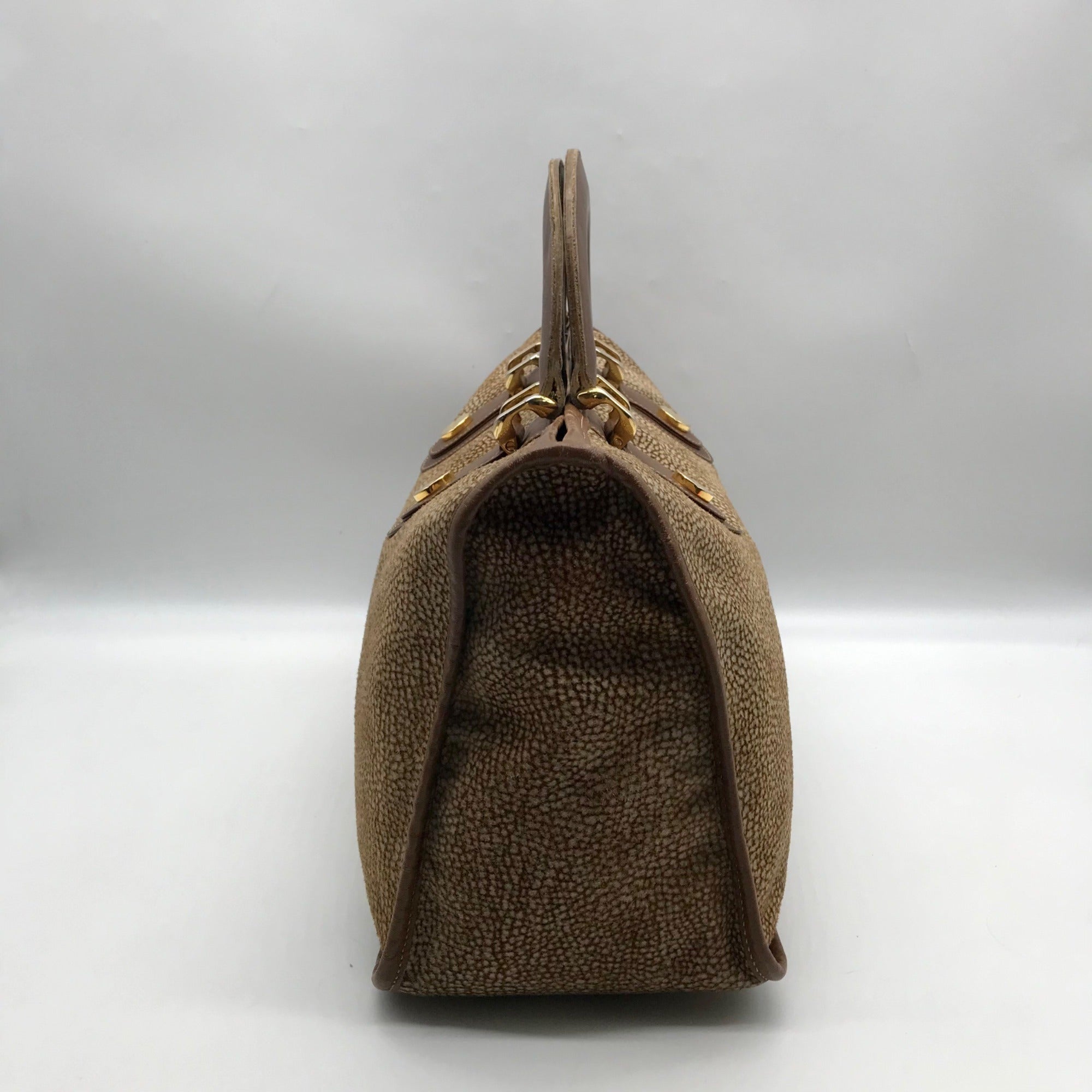 Borbonese Brown Suede Redwall Quail Print Satchel Bag