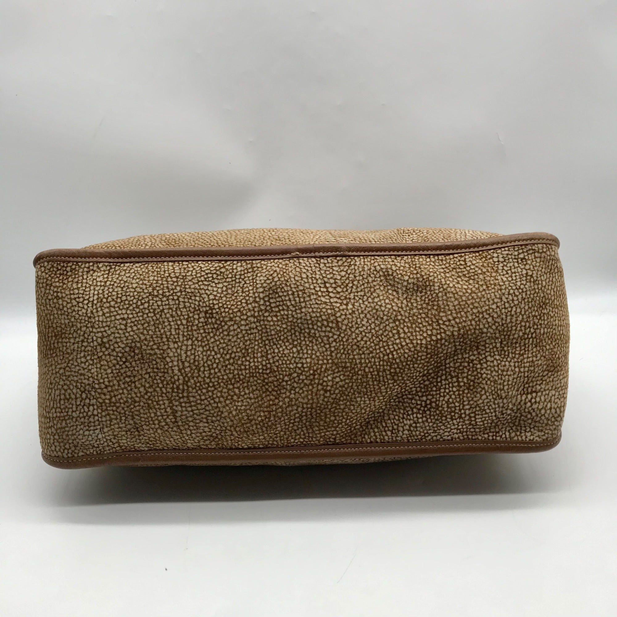 Borbonese Brown Suede Redwall Quail Print Satchel Bag