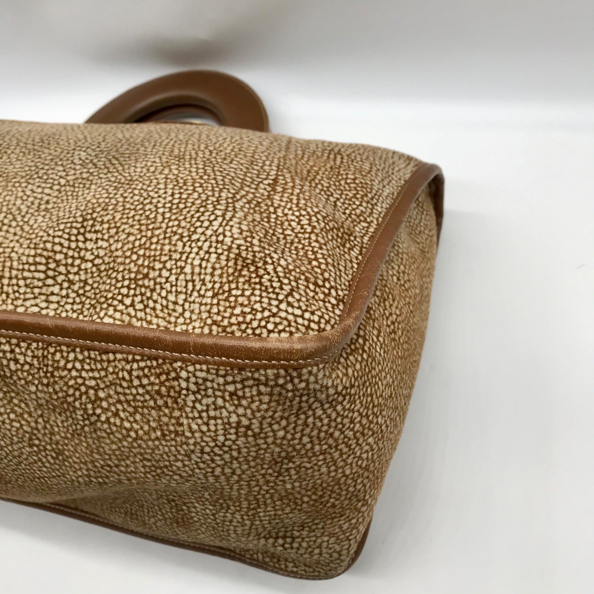 Borbonese Brown Suede Redwall Quail Print Satchel Bag