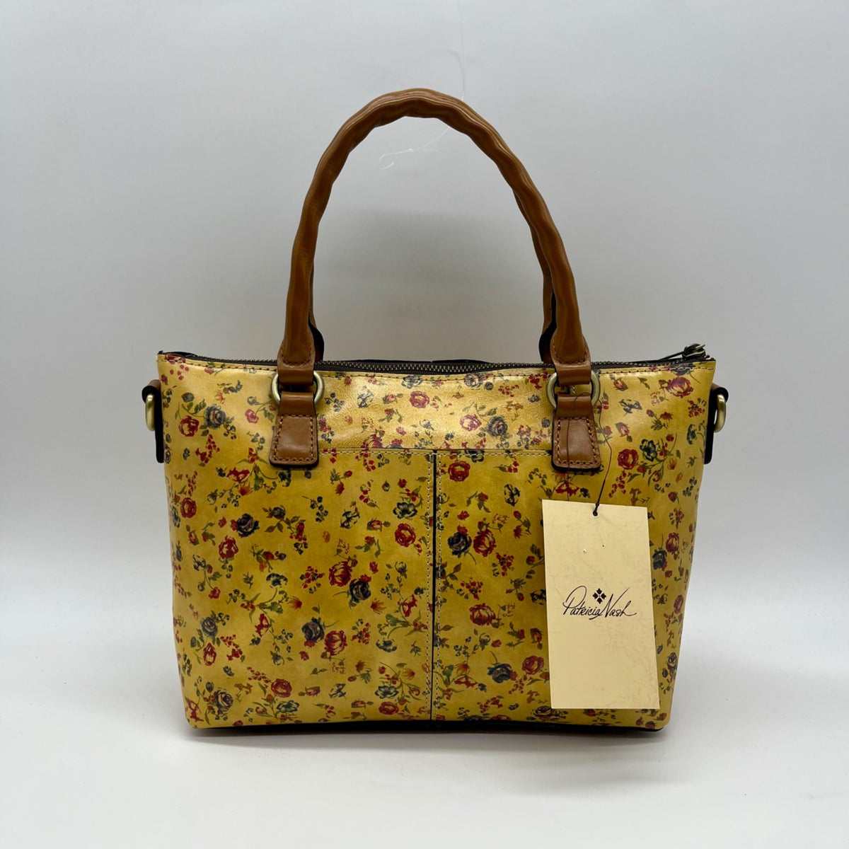 Patricia Nash Mustard Yellow Floral Print Floral Top Handle Satchel