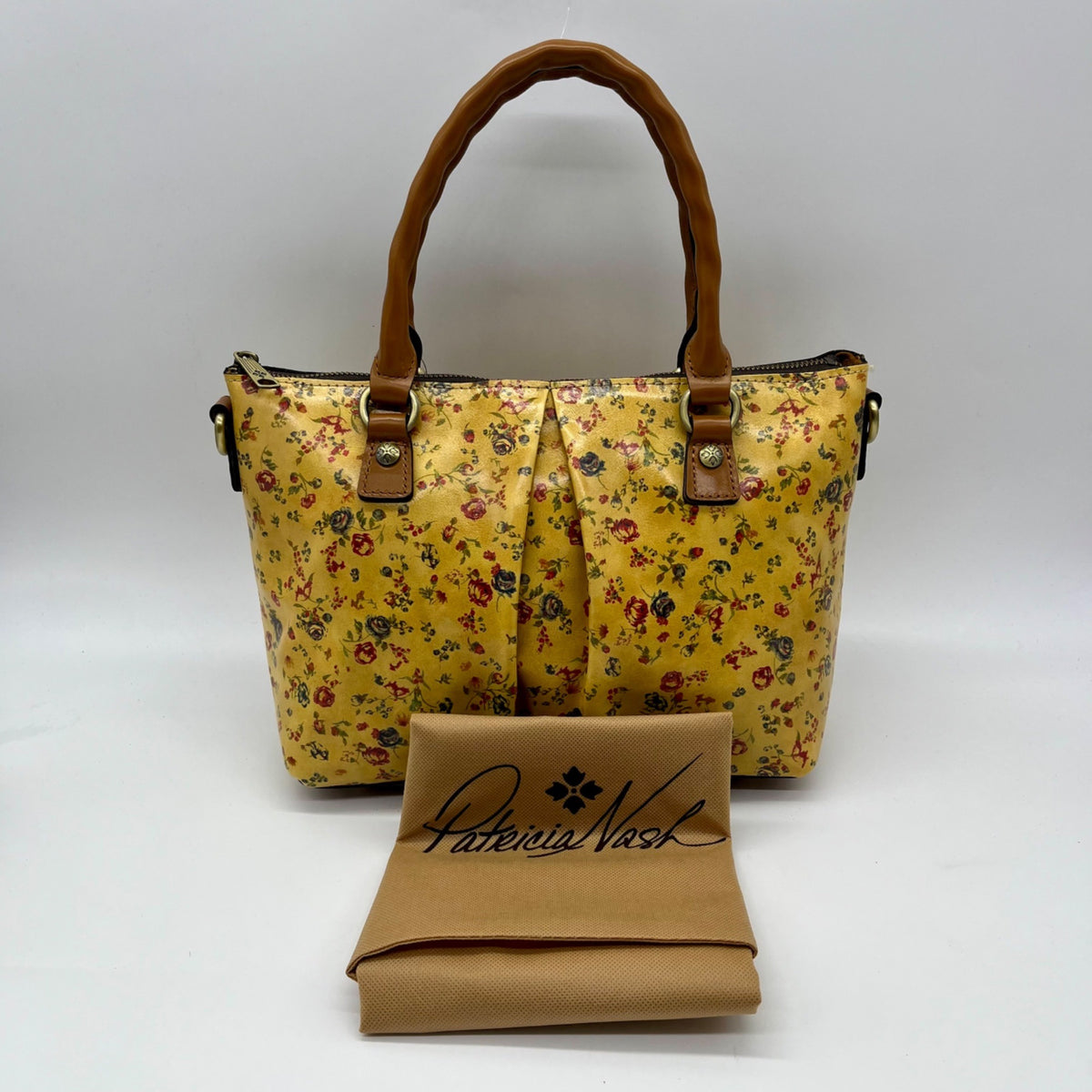 Patricia Nash Mustard Yellow Floral Print Floral Top Handle Satchel
