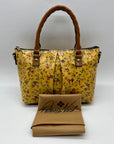 Patricia Nash Mustard Yellow Floral Print Floral Top Handle Satchel