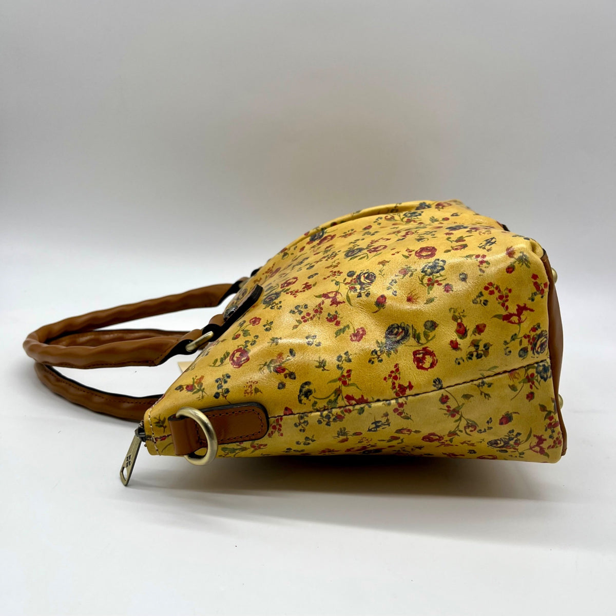 Patricia Nash Mustard Yellow Floral Print Floral Top Handle Satchel