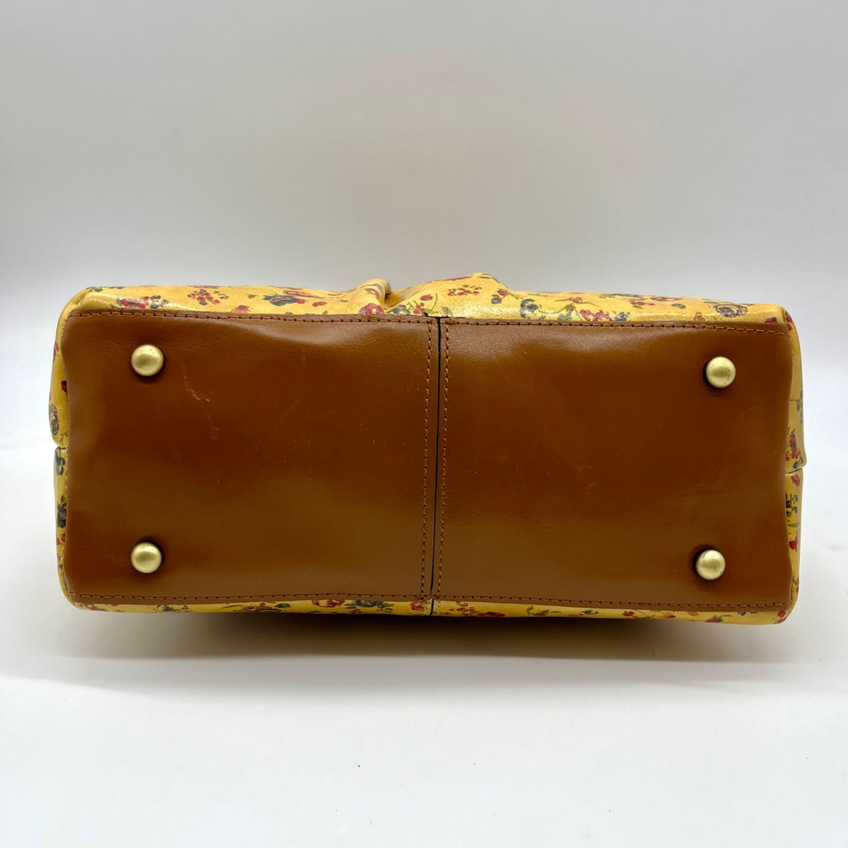 Patricia Nash Mustard Yellow Floral Print Floral Top Handle Satchel