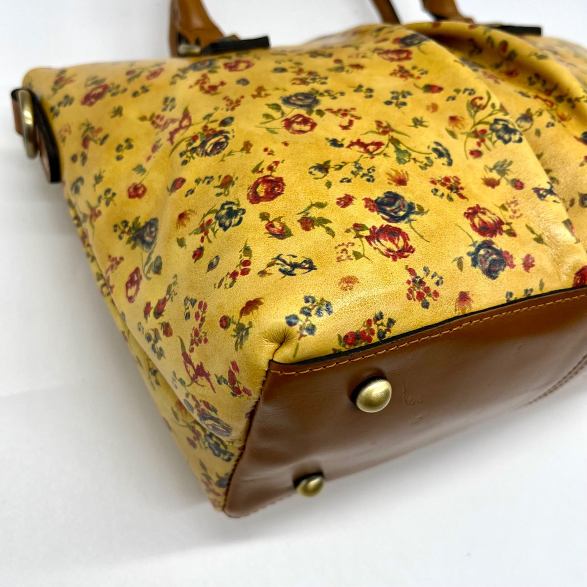 Patricia Nash Mustard Yellow Floral Print Floral Top Handle Satchel