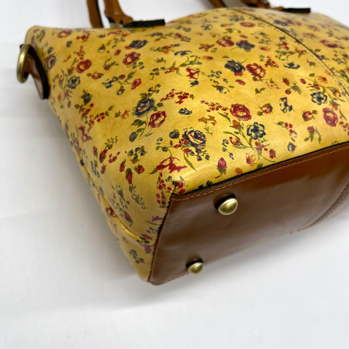 Patricia Nash Mustard Yellow Floral Print Floral Top Handle Satchel