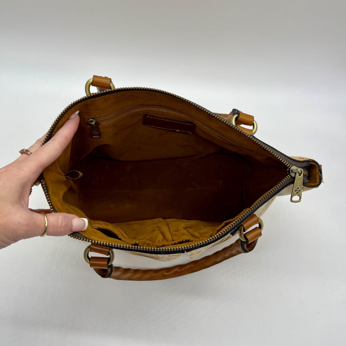 Patricia Nash Mustard Yellow Floral Print Floral Top Handle Satchel