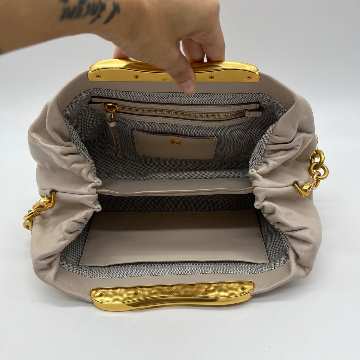 Donna Karan Cream Poplin Clutch/Shoulder Bag