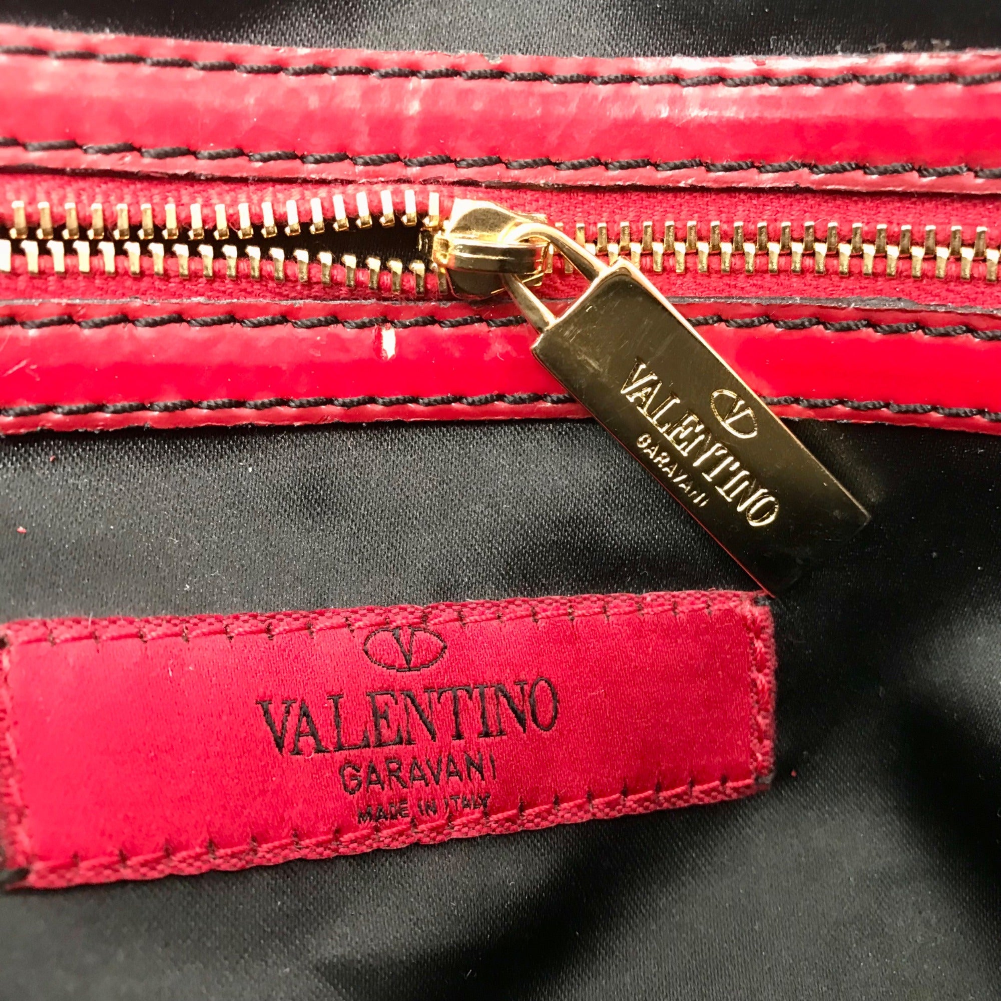 Valentino Garavani Red Patent Lacca Bow Bowling Bag