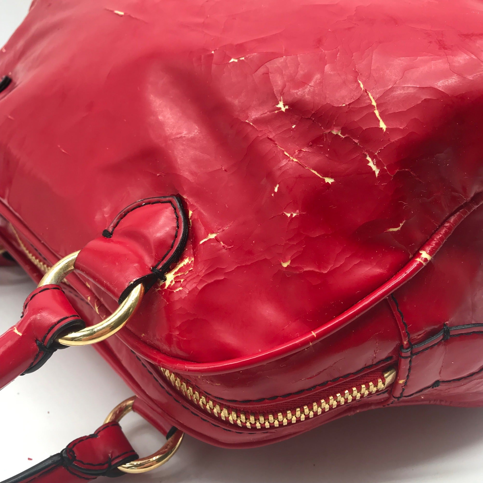 Valentino Garavani Red Patent Lacca Bow Bowling Bag