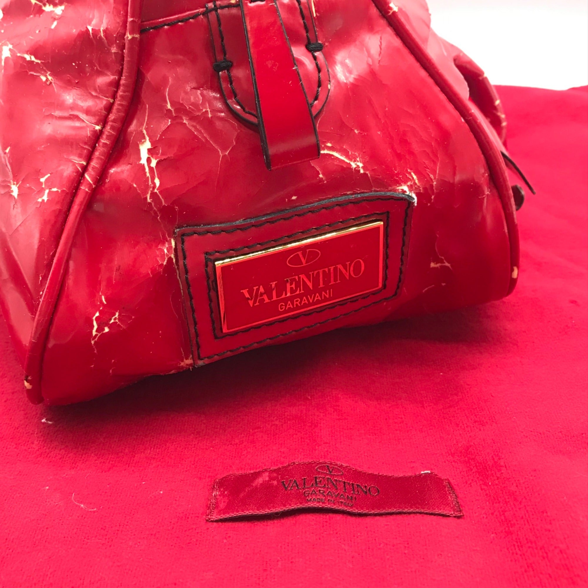 Valentino Garavani Red Patent Lacca Bow Bowling Bag