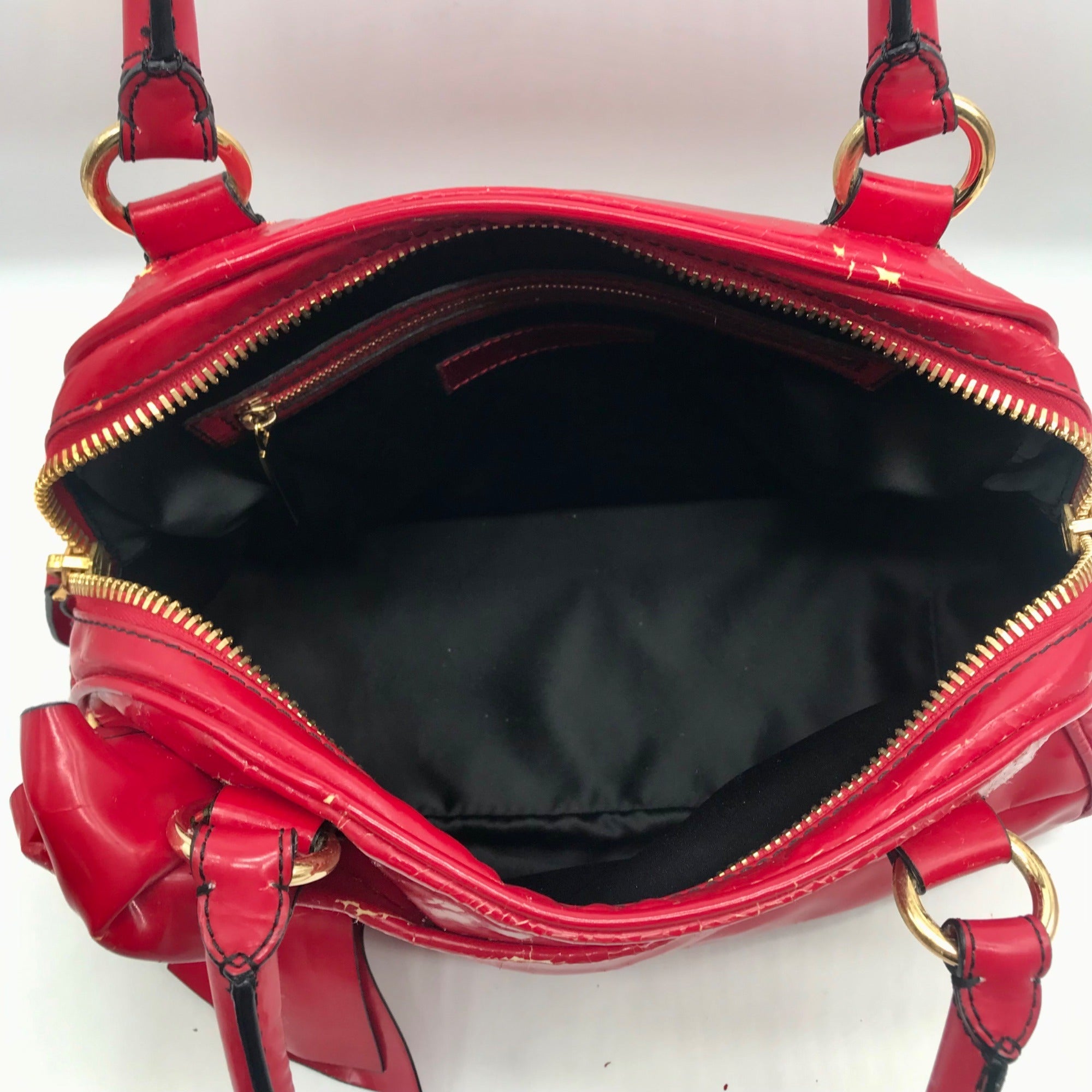 Valentino Garavani Red Patent Lacca Bow Bowling Bag