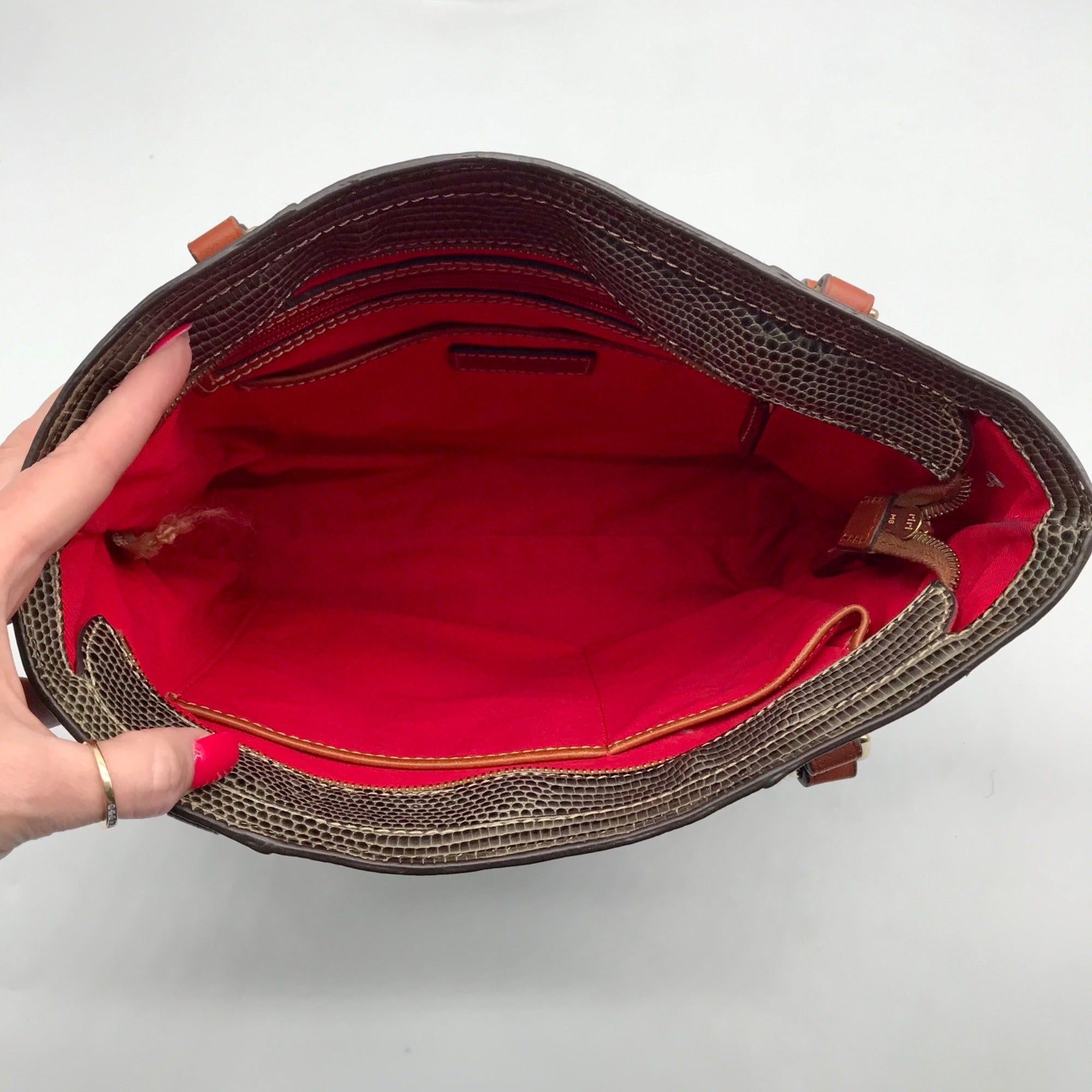 Dooney &amp; Bourke Stone Grey Lizard Embossed Leather Lexington Tote Bag